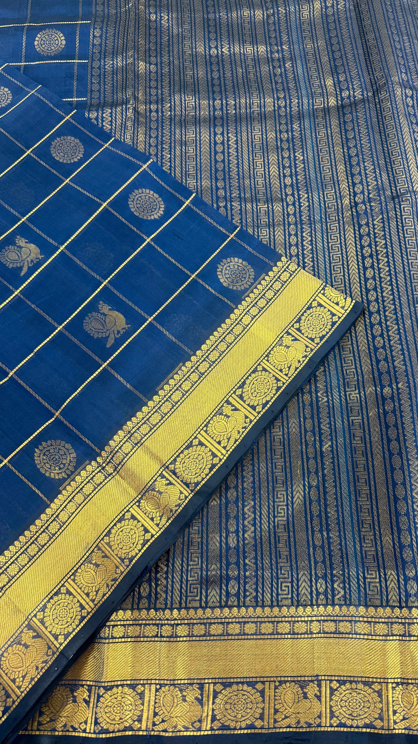 DARK ELECTRICAL BLUE KATTAM KANCHIPURAM SILK COTTON (KSC86)