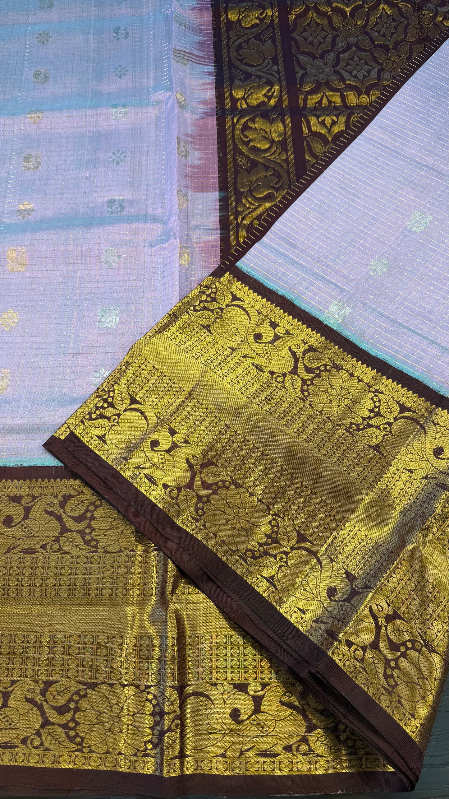 PASTEL PURPLE WITH CONTRAST DARK BROWN MANGALAGIRI SILK COTTON (MSC06)