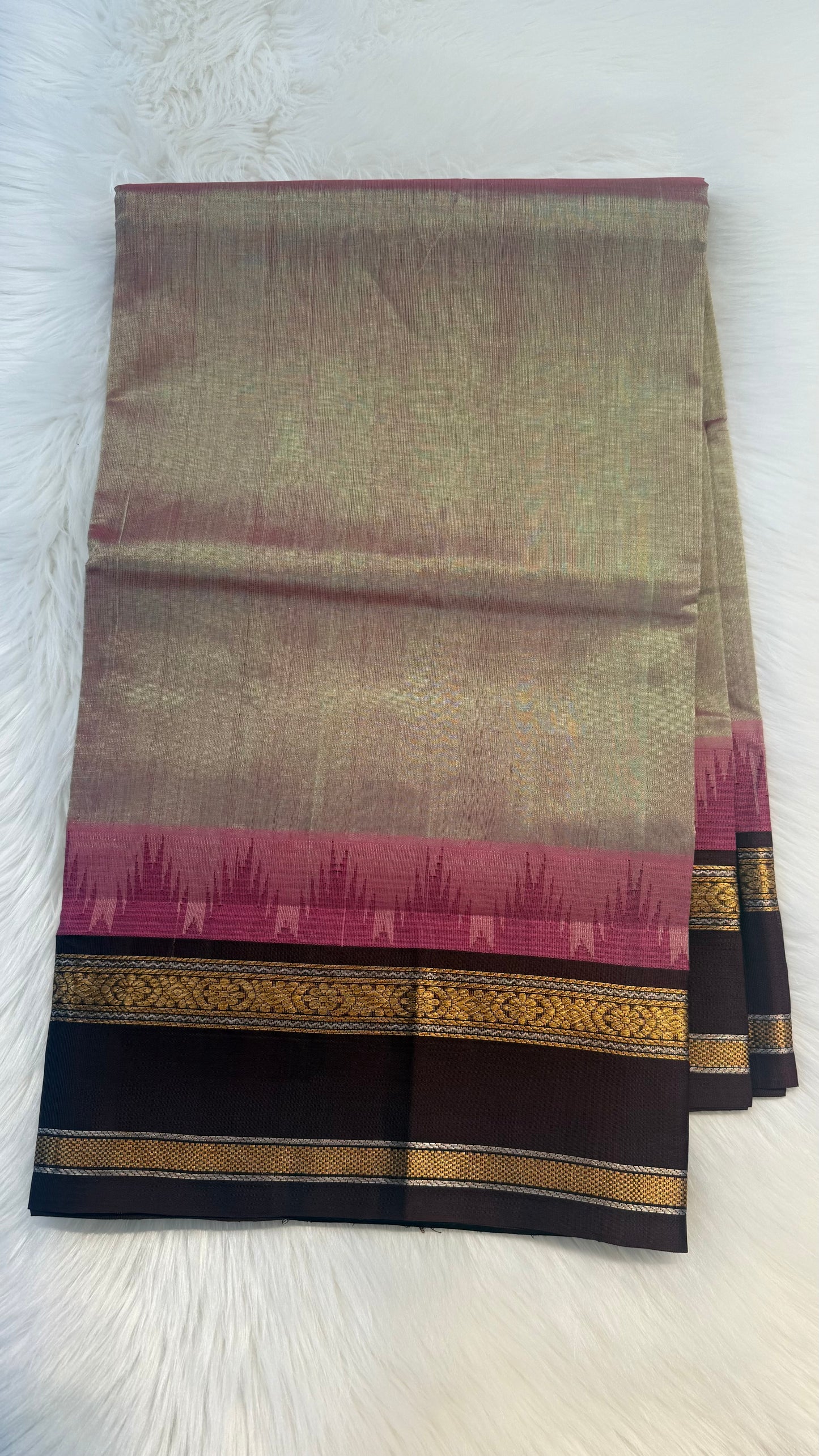 DUAL TONE GREEN PINK WITH MAROON TRADITIONAL RETTAI PETTA BORDER HANDLOOM KANCHIPURAM SILK COTTON (KSC45)