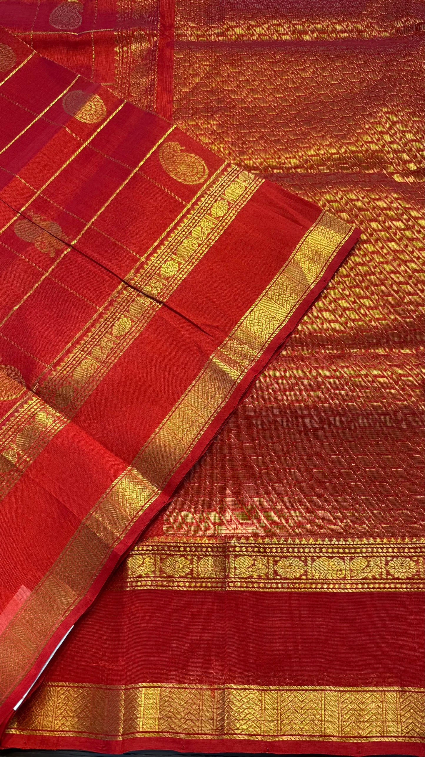 CHILI RED KATTAM HANDLOOM KANCHIPURAM SILK COTTON (KSC131)