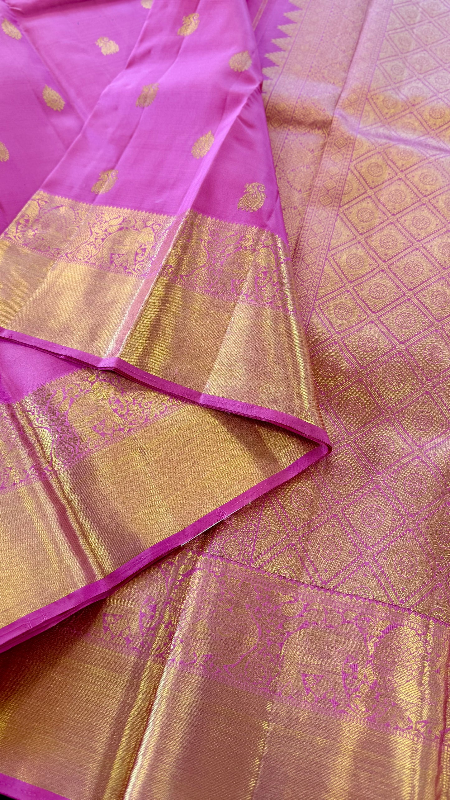 CANDY PINK GOLD ZARI HANDLOOM KANICHIPURAM SILK SAREE (KSS148)