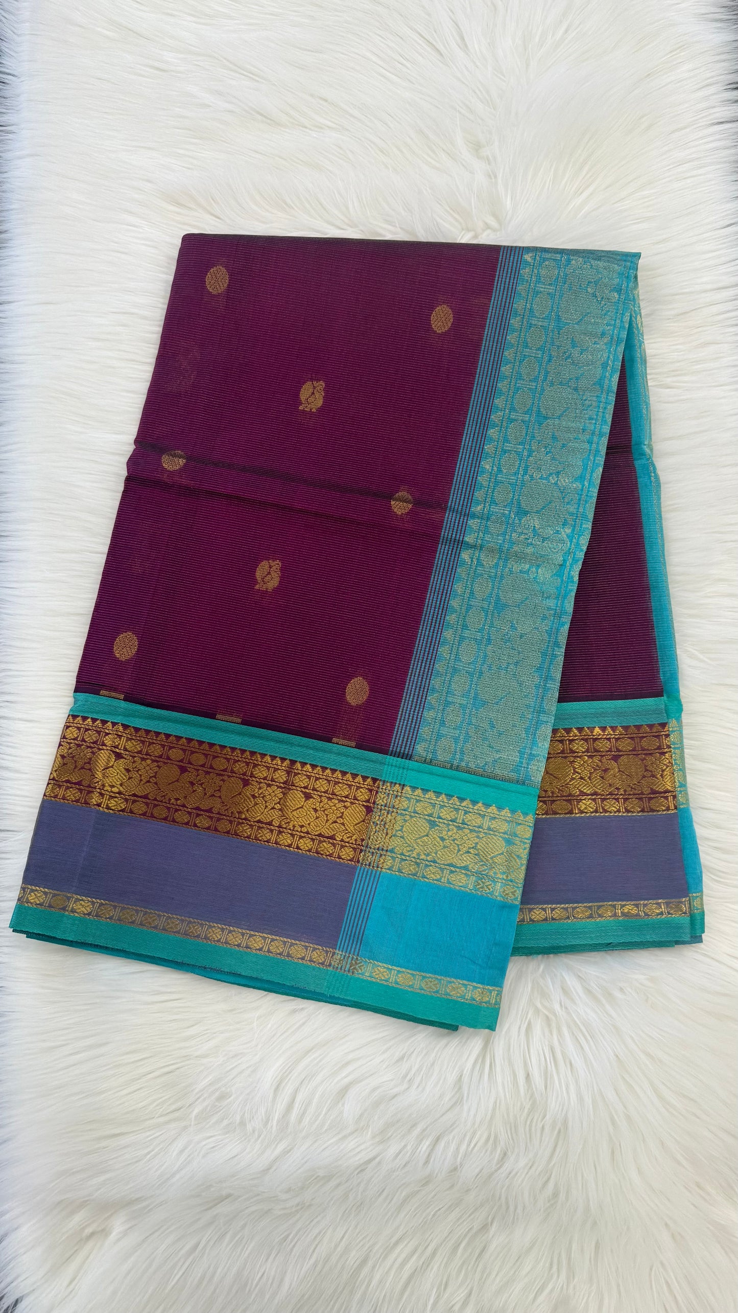 VAIRA OOSI PLUM WITH CONTRAST TURQUOISE KANCHIPURAM SILK COTTON (KSC01)