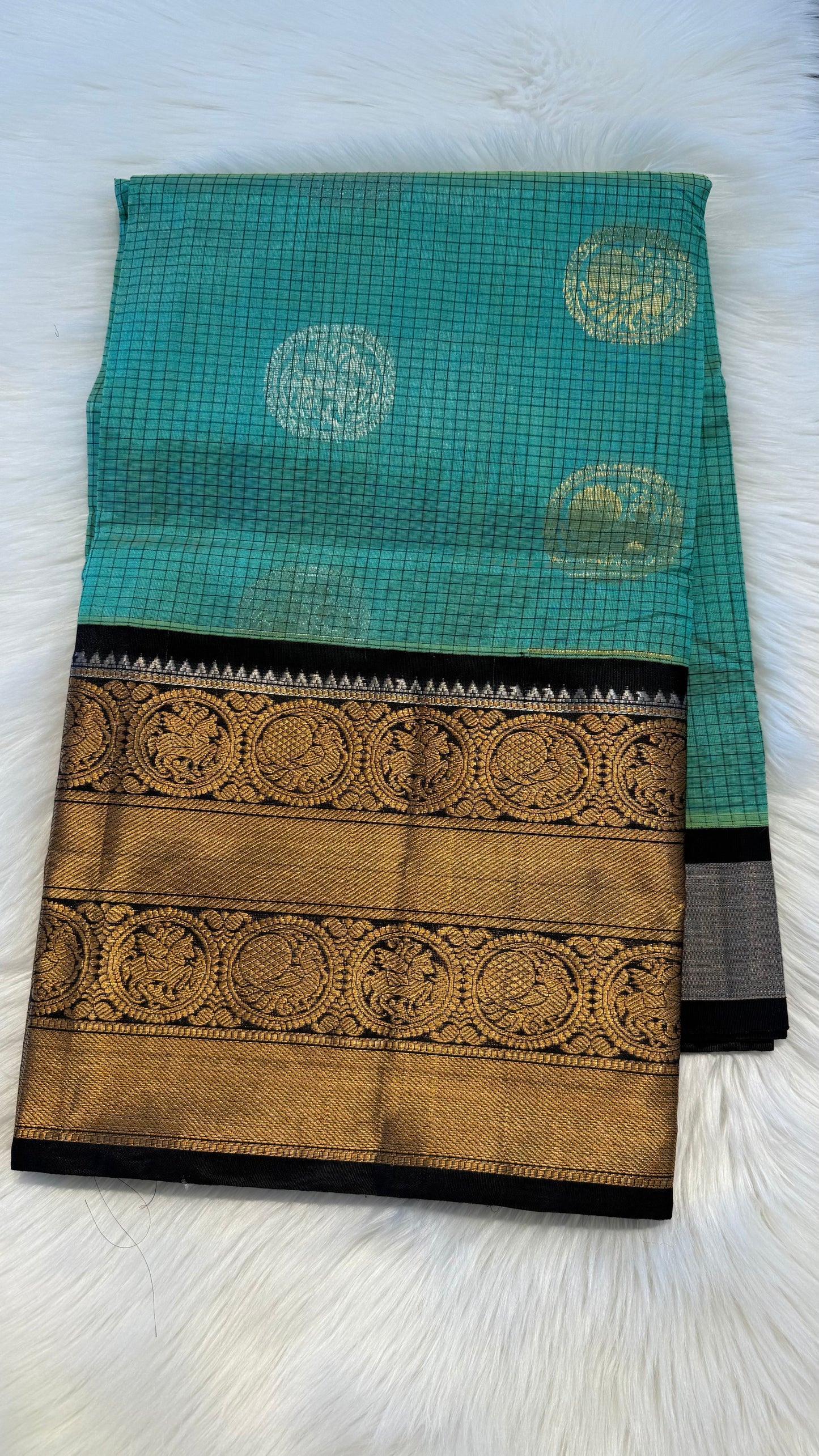 MINT WITH CONTRAST BLACK MANGALAGIRI SILK COTTON (MSC02)
