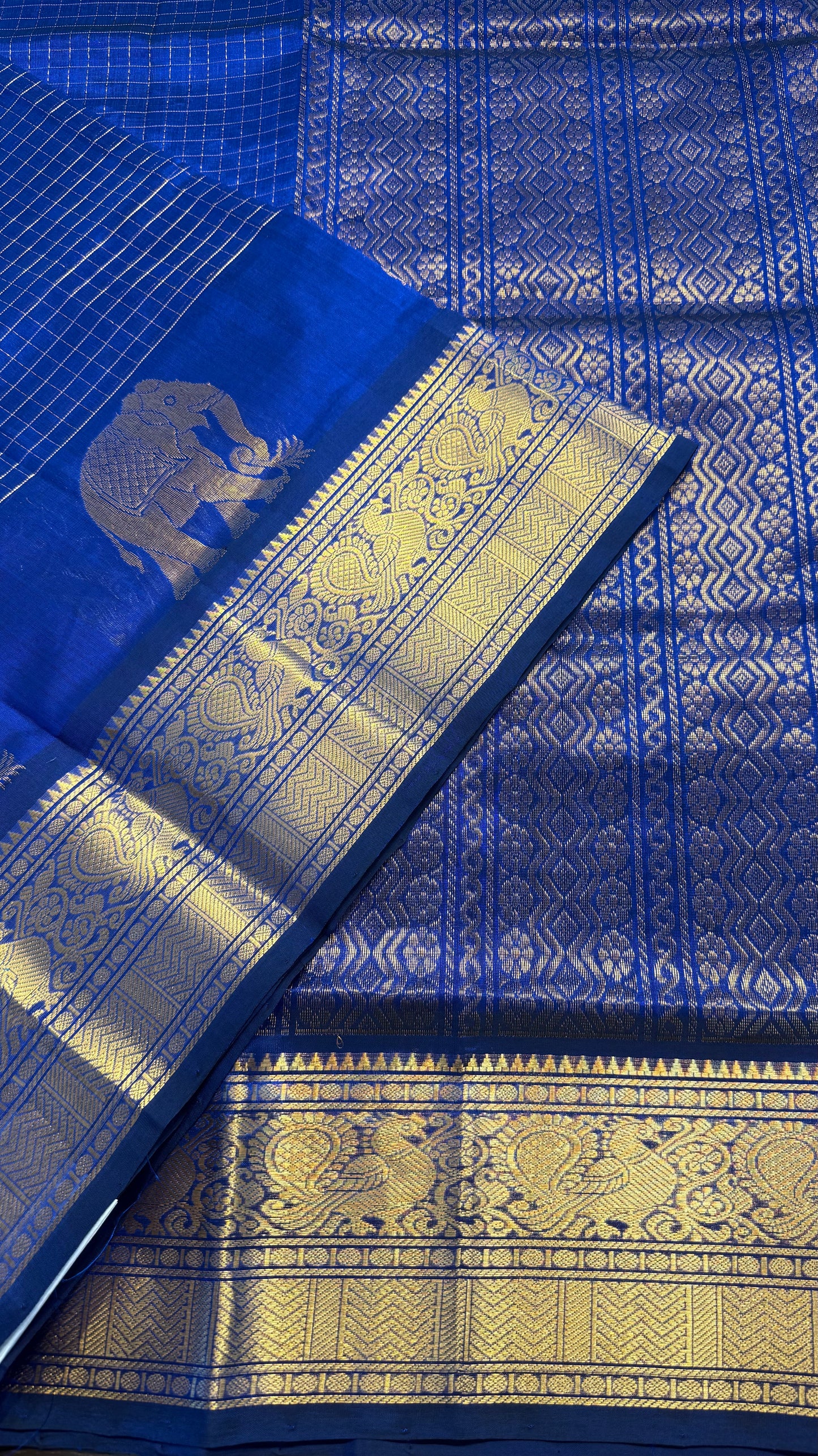 ROYAL BLUE KATTAM HANDLOOM KANCHIPURAM SILK COTTON (KSC145)