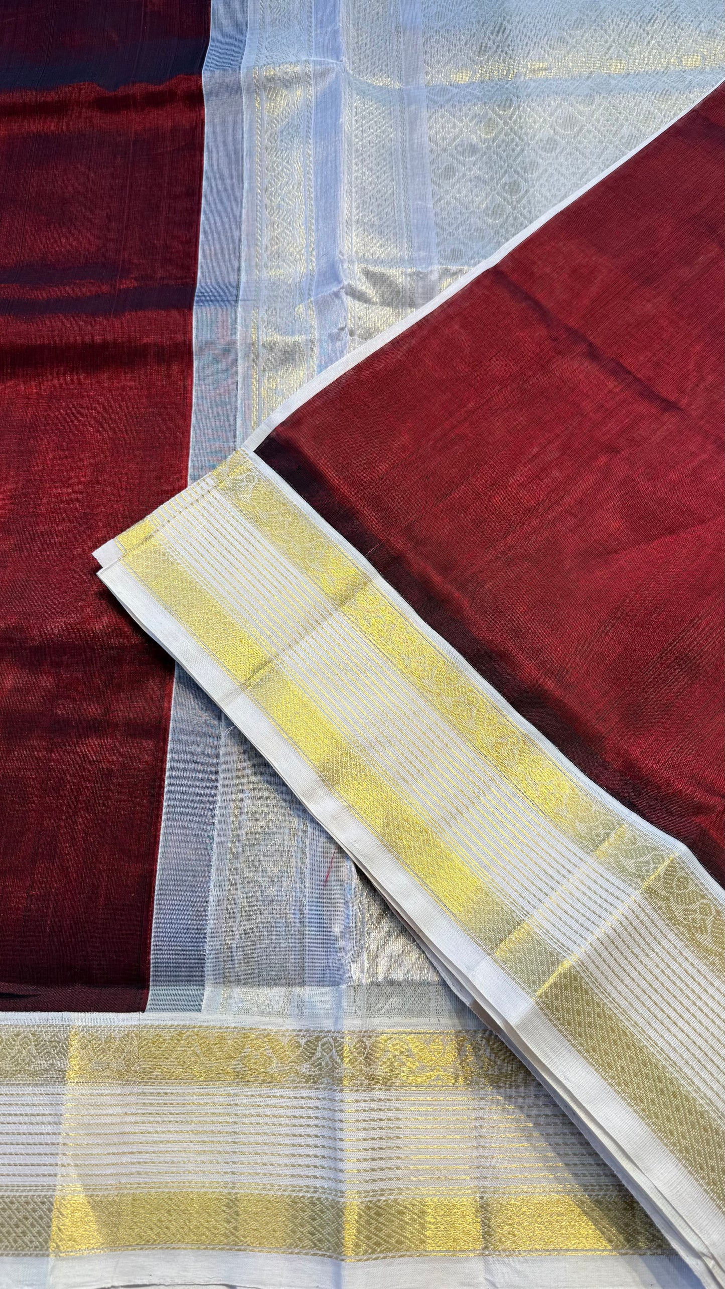 MAROON WITH CONTRAST CREAM KANCHIPURAM SILK COTTON (KSC125)