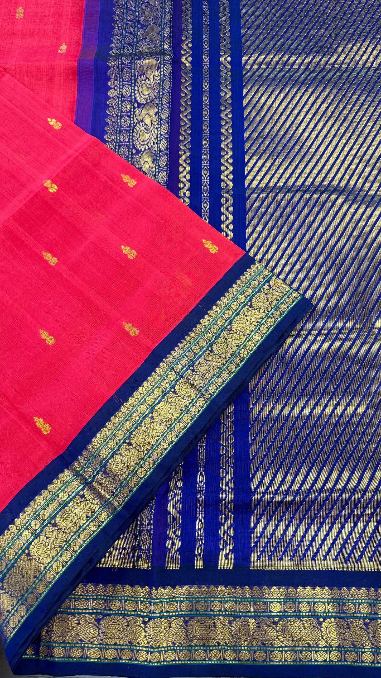 RED WITH CONTRAST PURPLE HANDLOOM KANCHIPURAM SILK COTTON (KSC15)