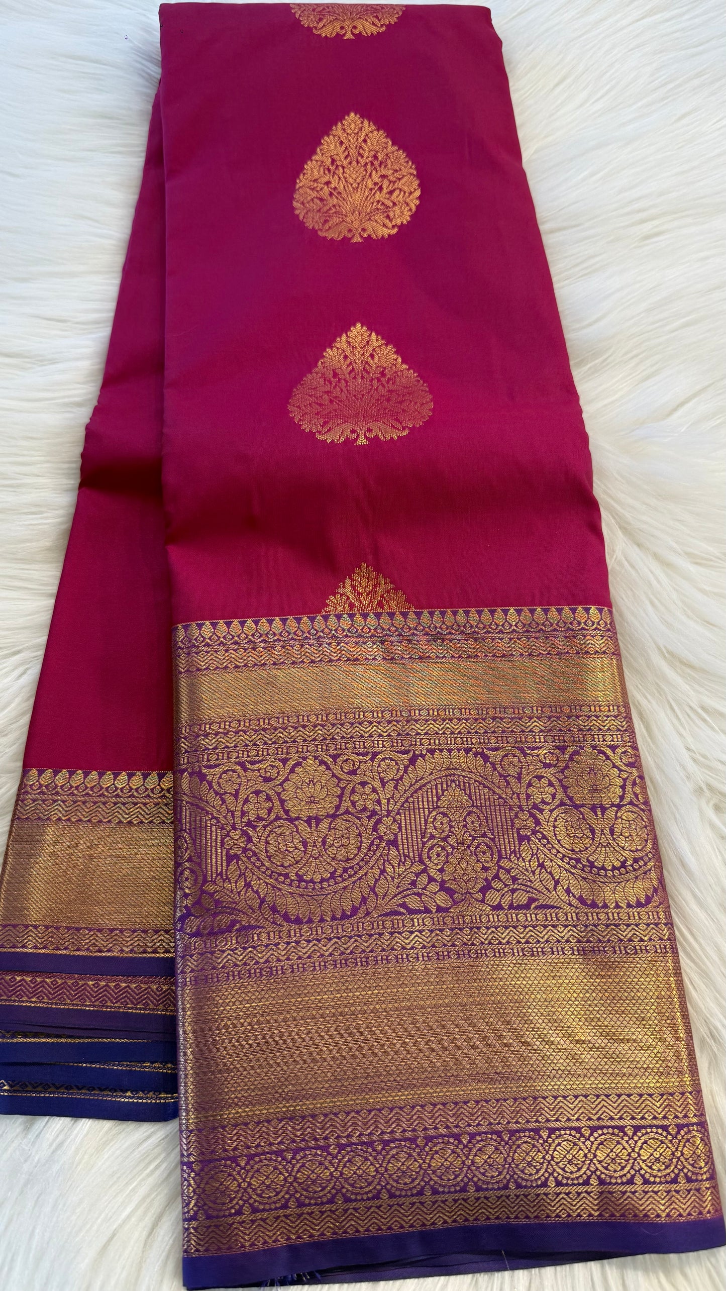 HOT PINK WITH CONTRAST PURPLE SEMI SILK KANICHIPURAM SILK SAREE (SSKS41)