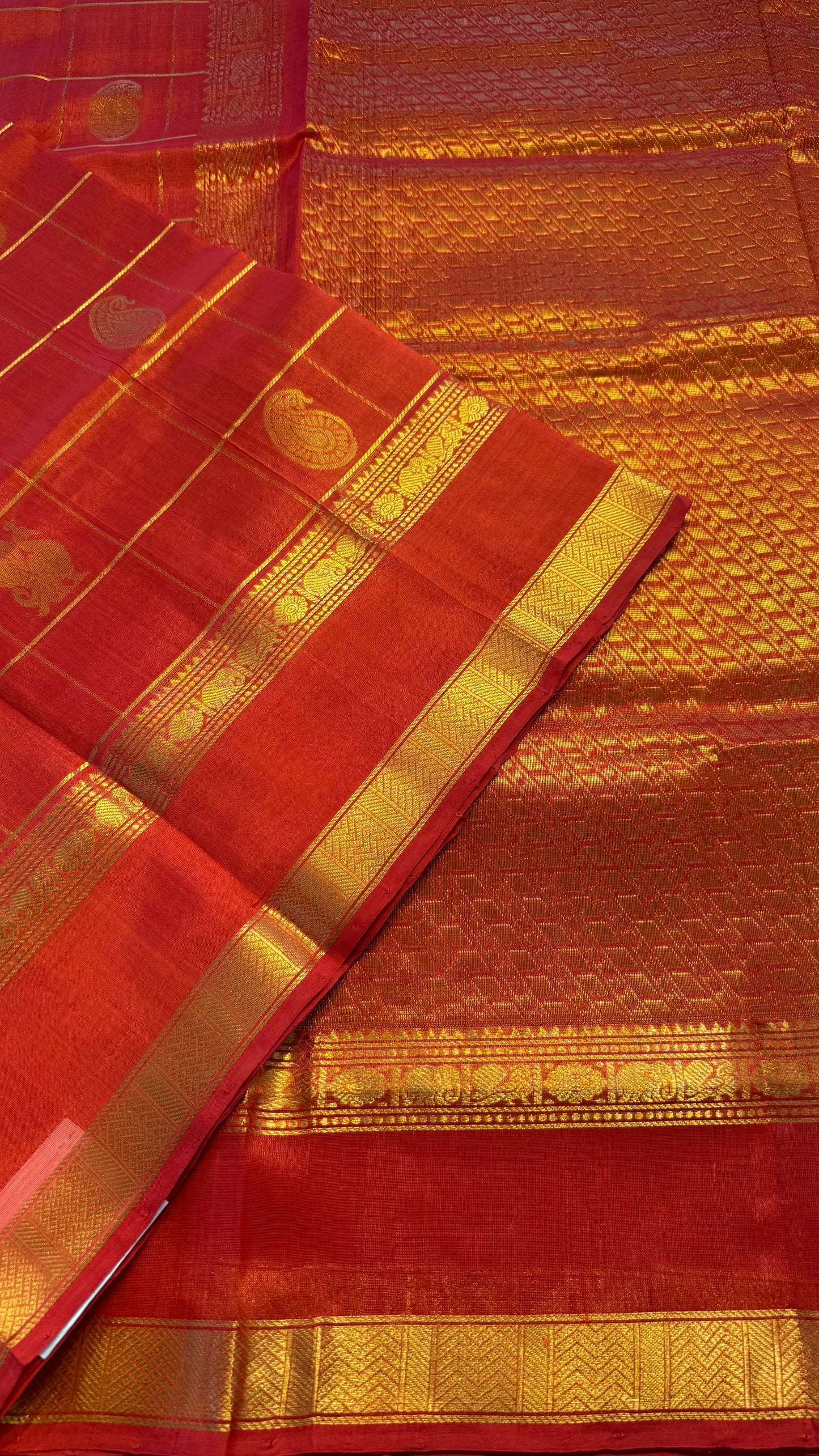 RED KATTAM HANDLOOM KANCHIPURAM SILK COTTON (KSC116)