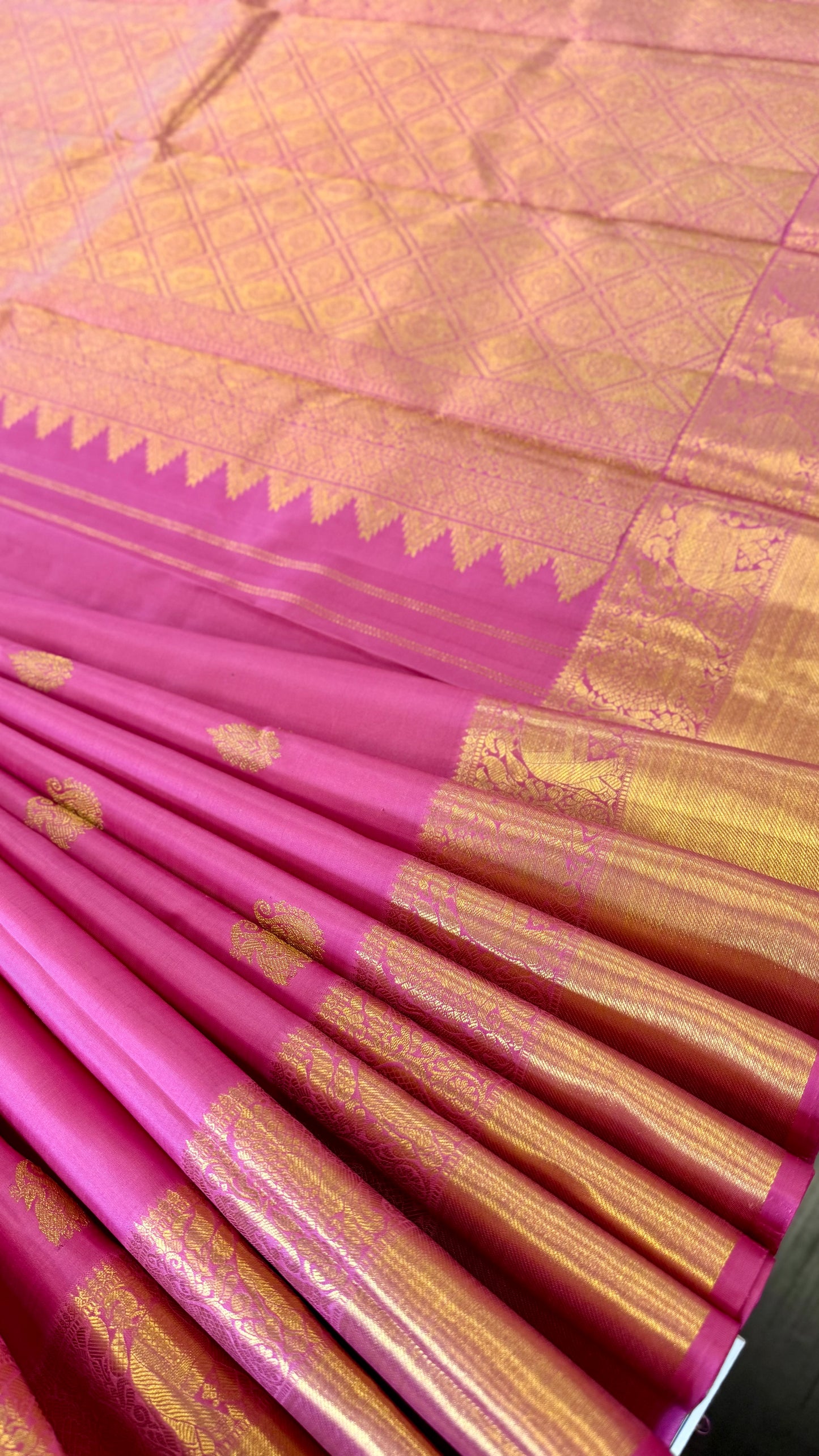 CANDY PINK GOLD ZARI HANDLOOM KANICHIPURAM SILK SAREE (KSS148)