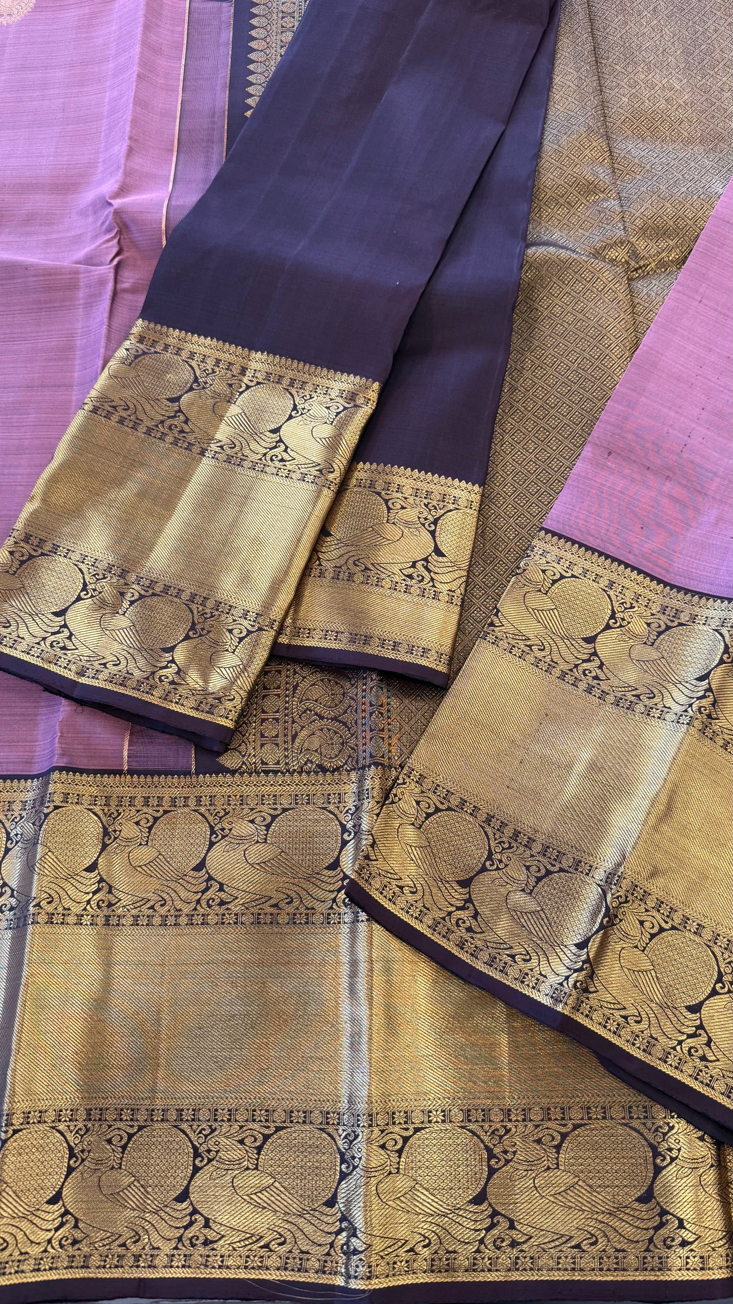 COPPER ROSE CONTRAST GOLD ZARI HANDLOOM KANICHIPURAM SILK SAREE (KSS70)