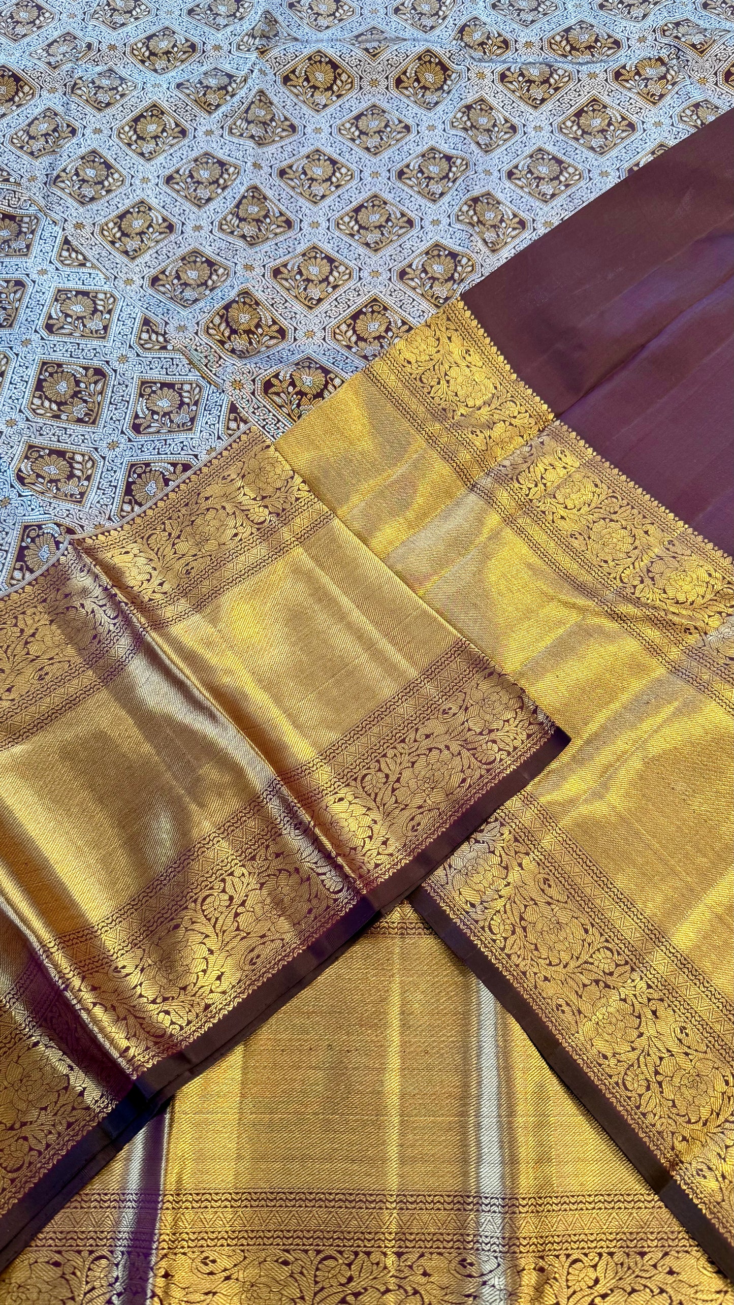 DARK RAISIN GOLD & SILVER ZARI BRIDAL HANDLOOM KANICHIPURAM SILK SAREE (KSS35)