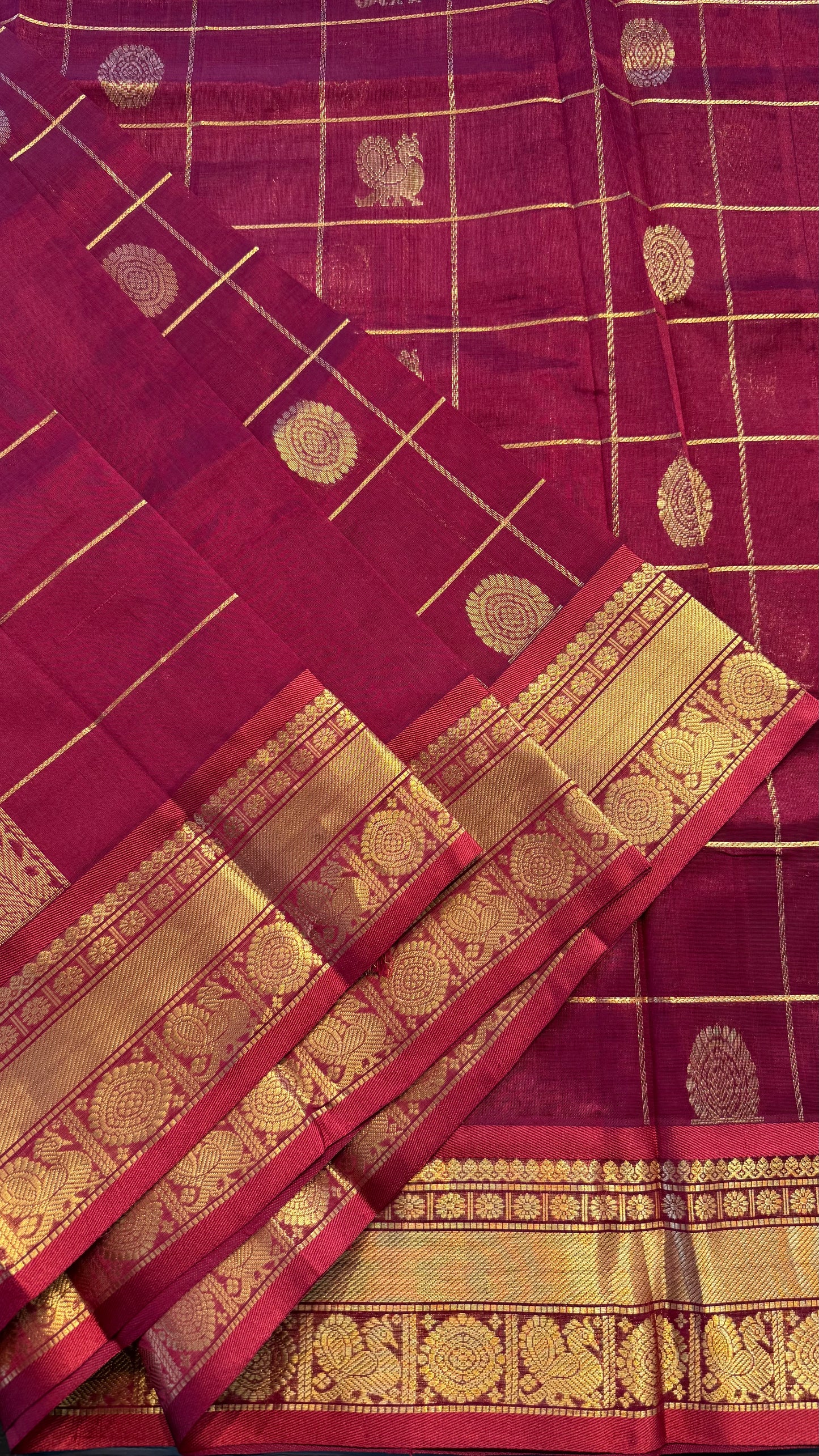 RED KATTAM HANDLOOM KANCHIPURAM SILK COTTON (KSC127)