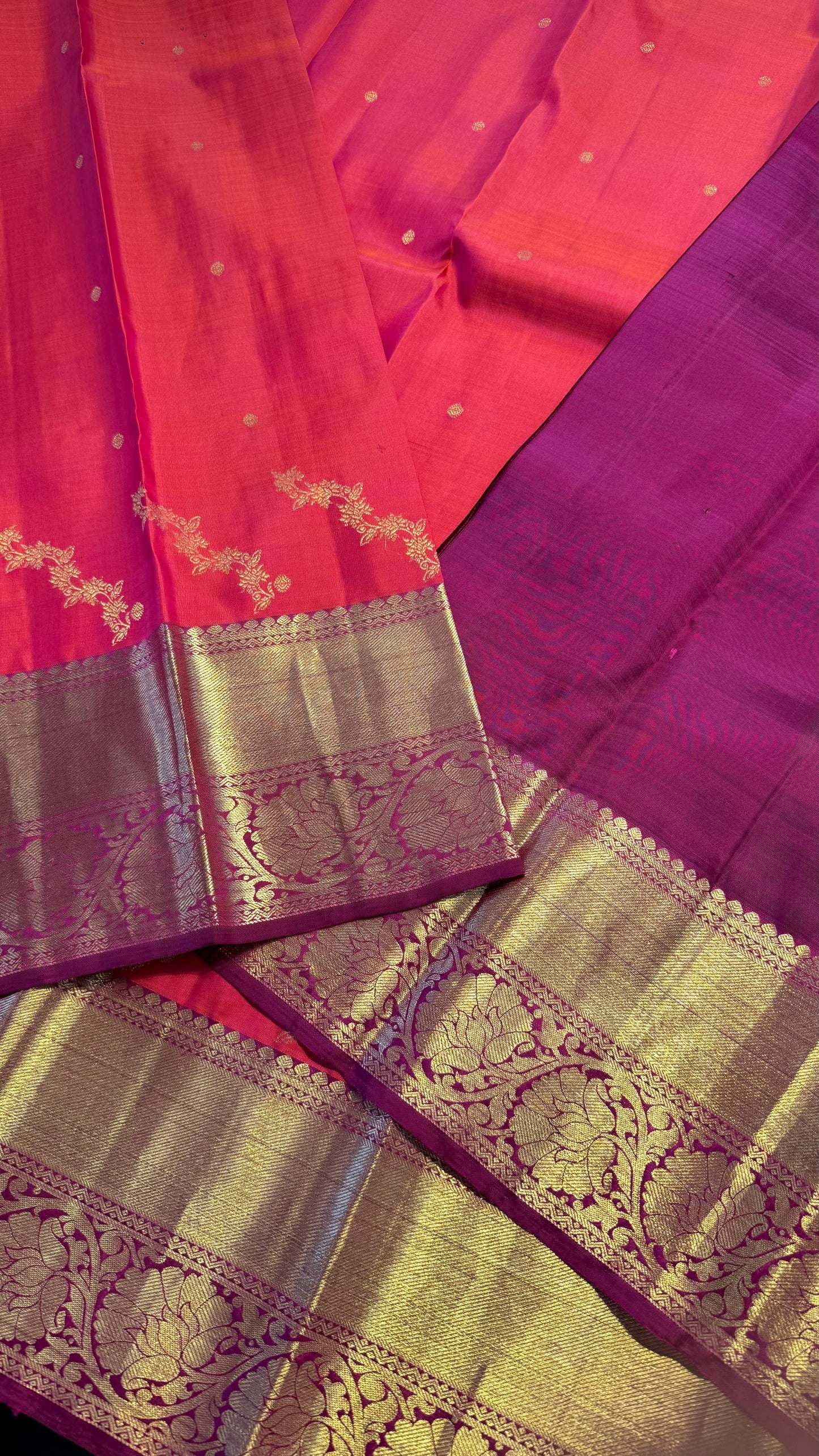DARK KANAKAMBARAM CONTRAST PINK BORDER HANDLOOM KANICHIPURAM SILK SAREE (KSS126)