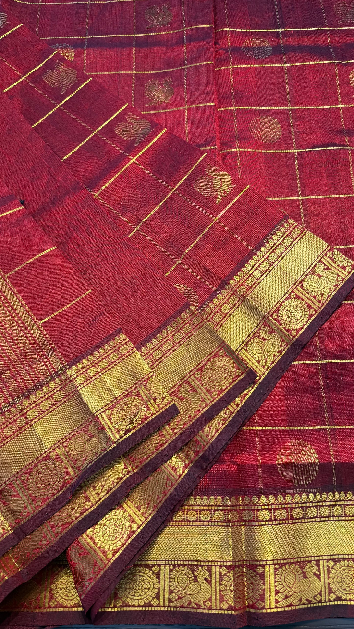 MAROON KATTAM HANDLOOM KANCHIPURAM SILK COTTON (KSC88)
