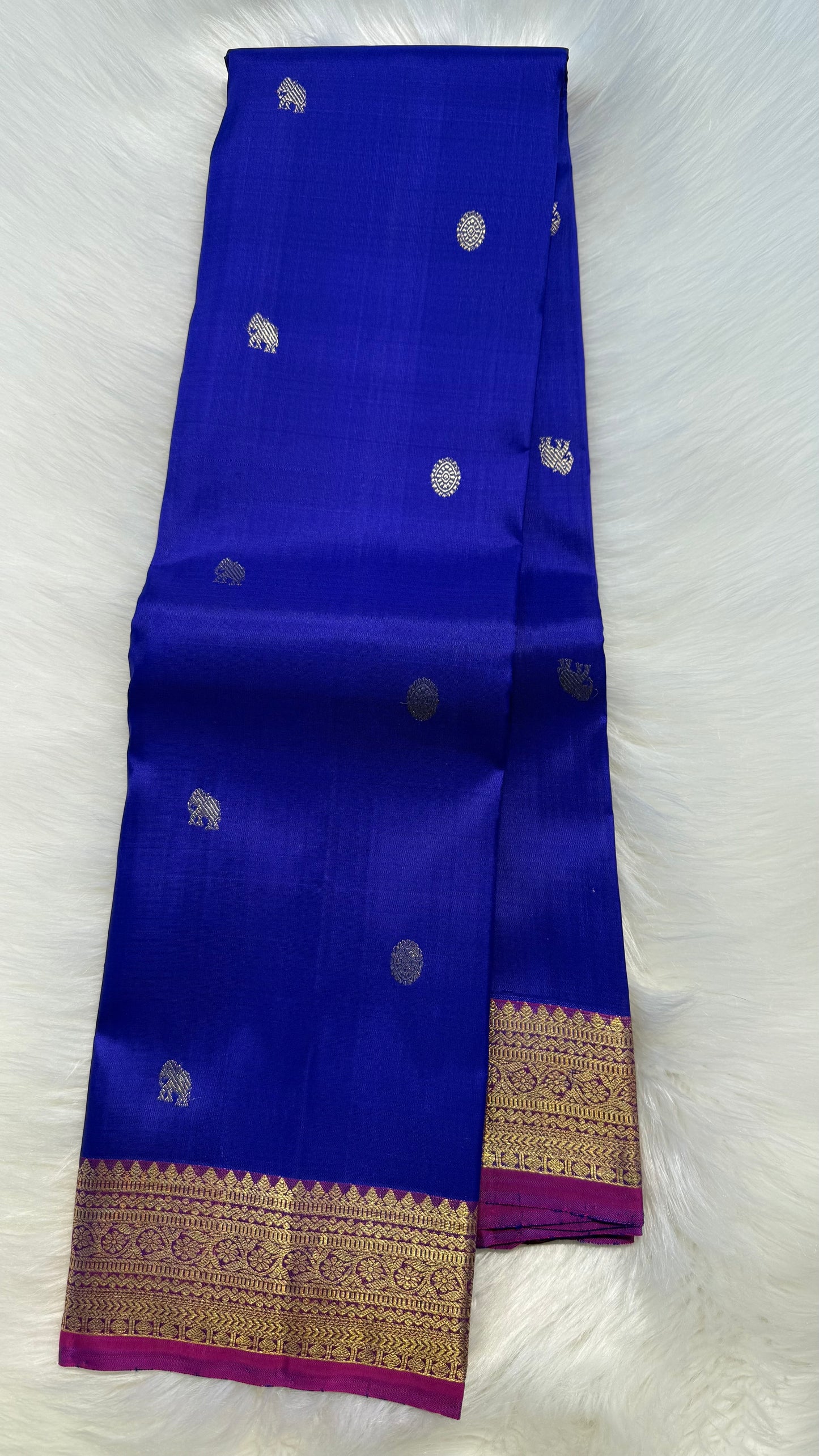 INDIGO WITH CONTRAST VADAMALLI PURPLE GOLD ZARI HANDLOOM KANCHIPURAM SILK SAREE (KSS334)