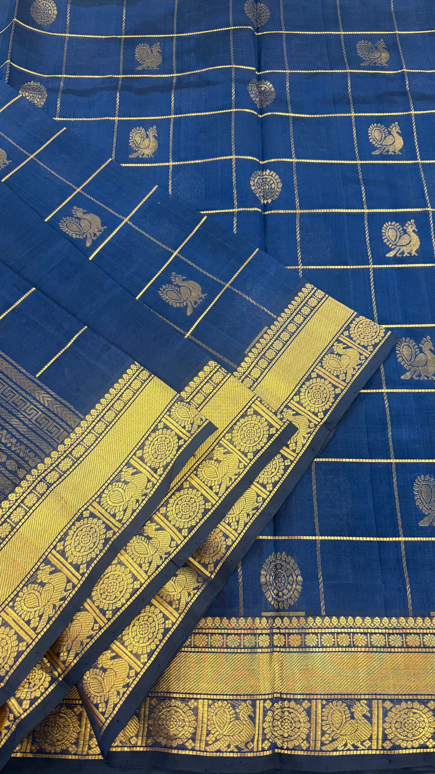 DARK ELECTRICAL BLUE KATTAM KANCHIPURAM SILK COTTON (KSC86)