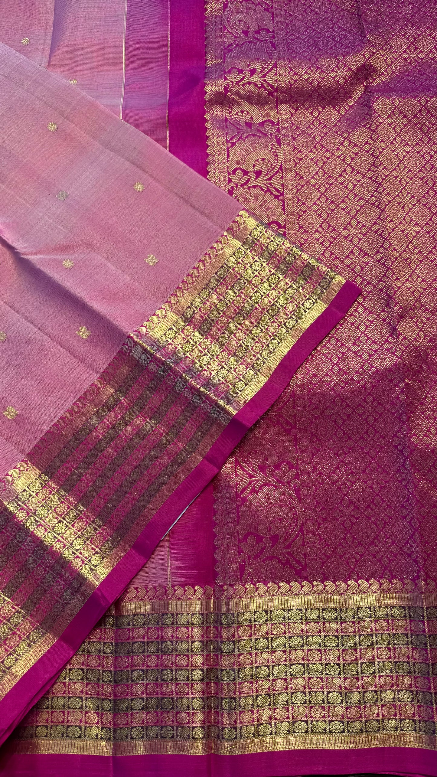 LIGHT PASTEL PINK WITH CONTRAST PINK KANCHIPURAM HANDLOOM SILK SAREE (KSS394)
