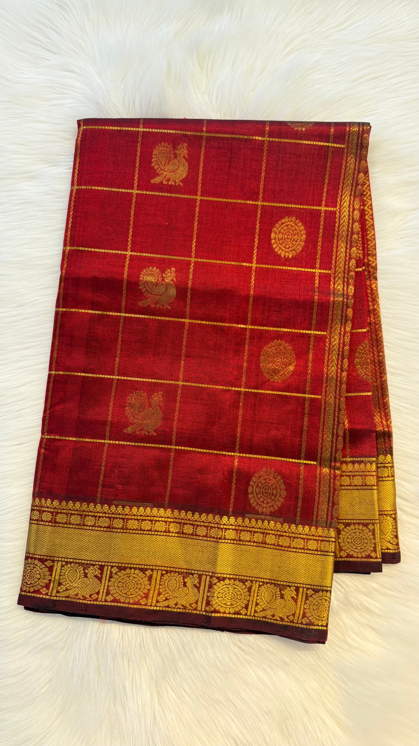 MAROON KATTAM KANCHIPURAM SILK COTTON SAREE (KSC40)