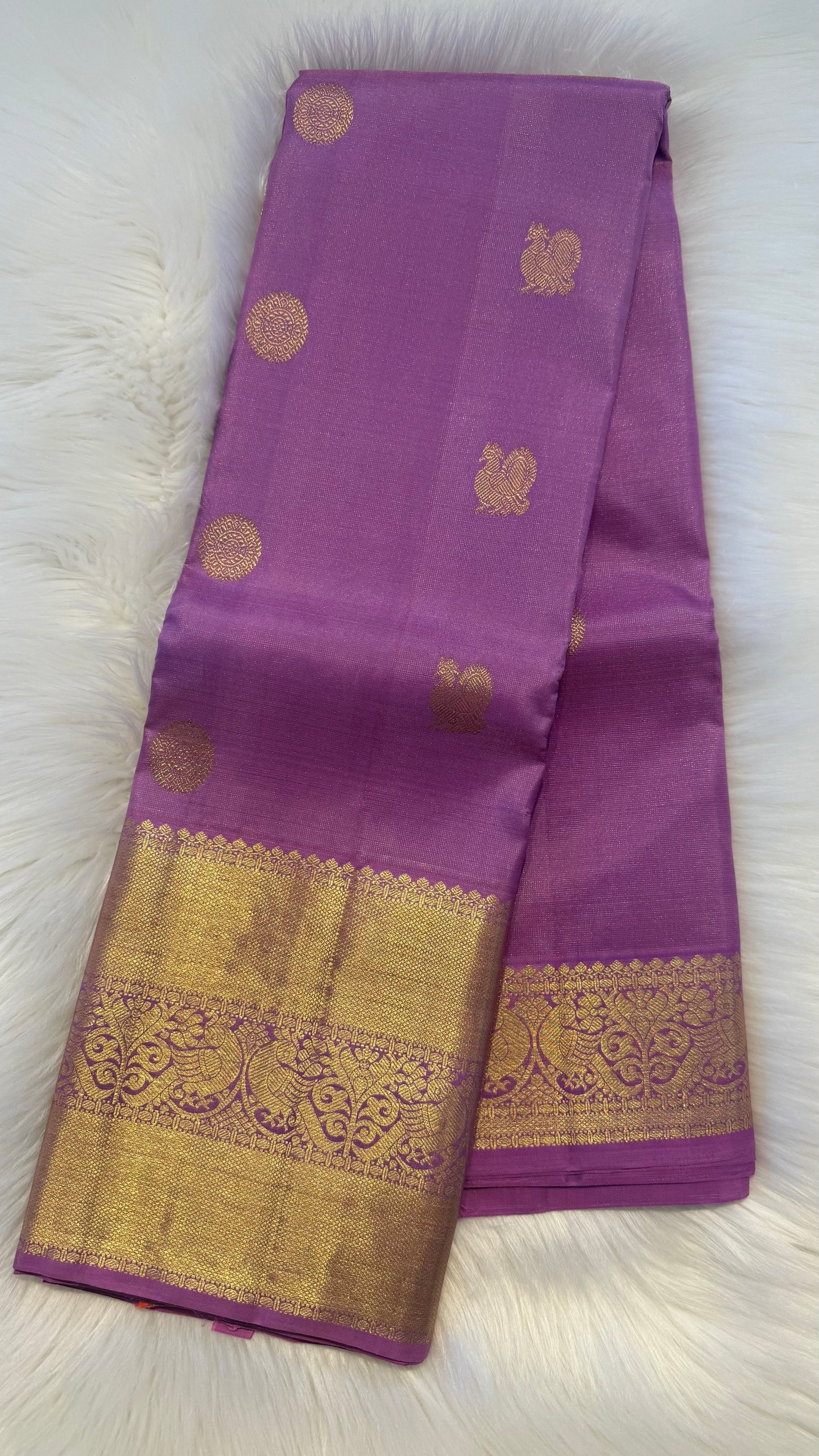 LIGHT PASTEL PURPLE SELF GOLD ZARI HANDLOOM KANICHIPURAM SILK SAREE (KSS89)