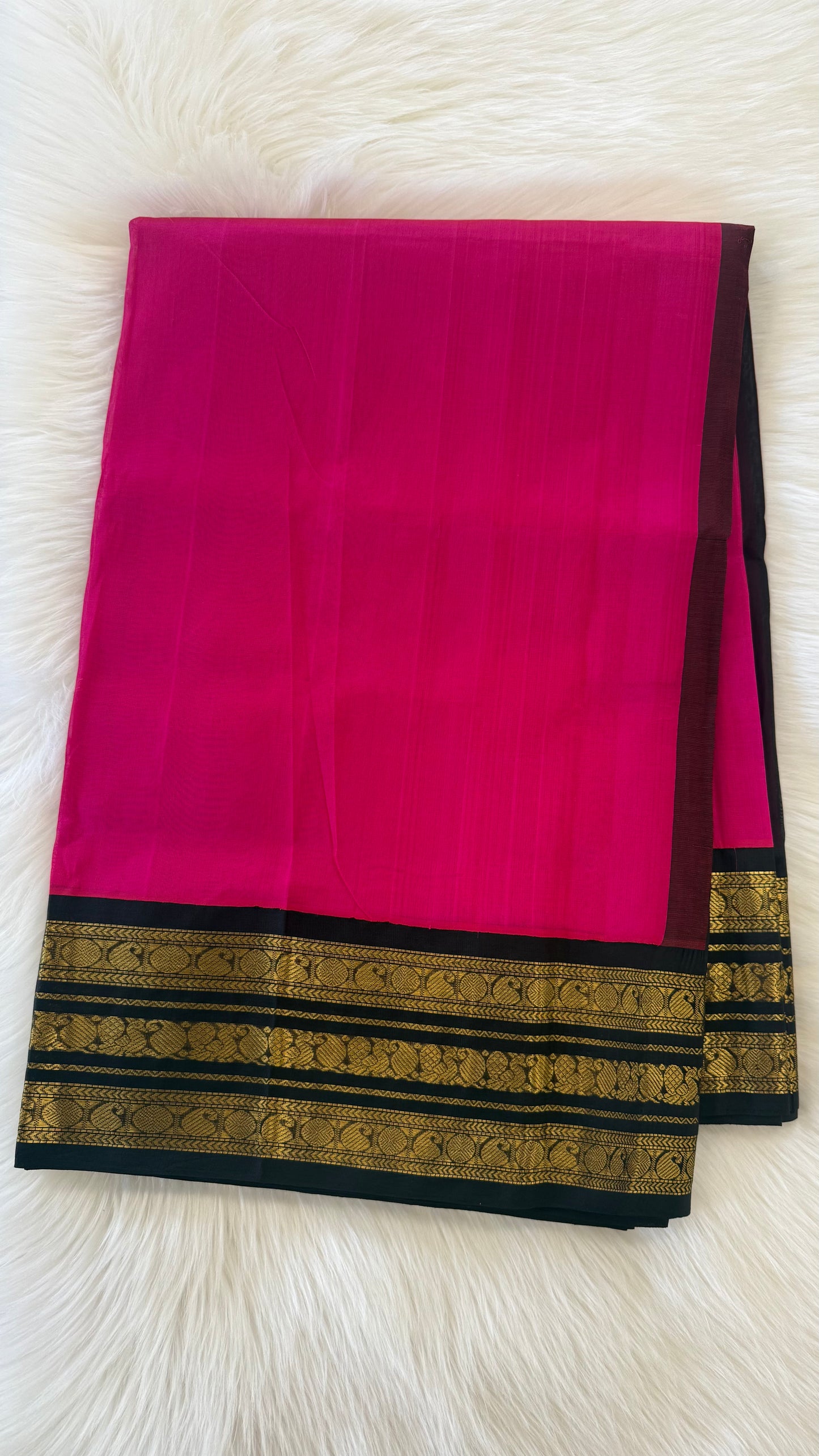RANI PINK WITH CONTRAST BLACK KANCHIPURAM SILK COTTON (KSC90)