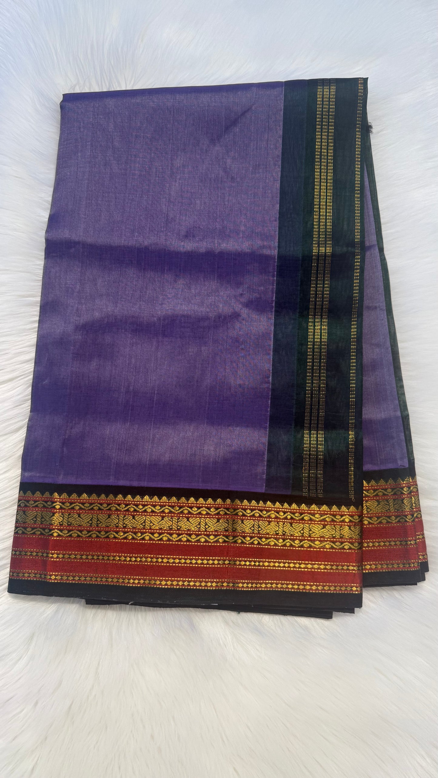 LUXURY PURPLE WITH GREEN HANDLOOM KANCHIPURAM SILK COTTON (KSC64)