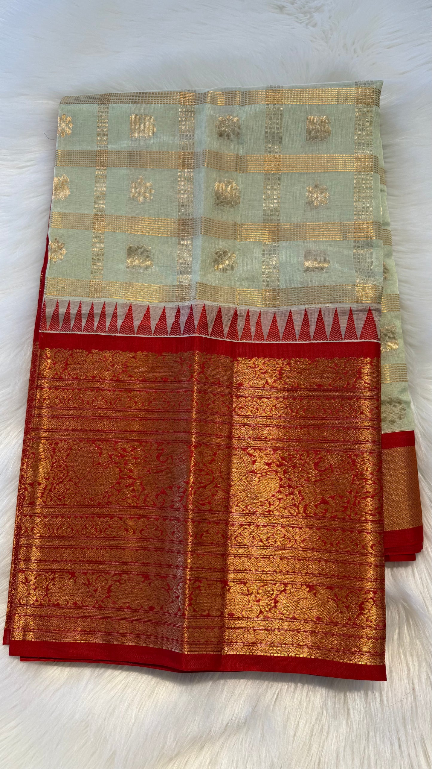PASTEL MINT WITH CONTRAST RED MANGALAGIRI SILK COTTON (MSC05)