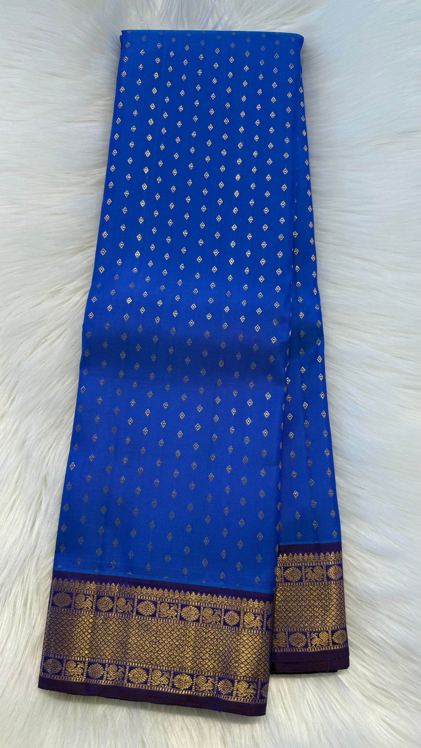 ROYAL BLUE CONTRAST WITH PURPLE GOLD ZARI HANDLOOM KANICHIPURAM SILK SAREE (KSS286)