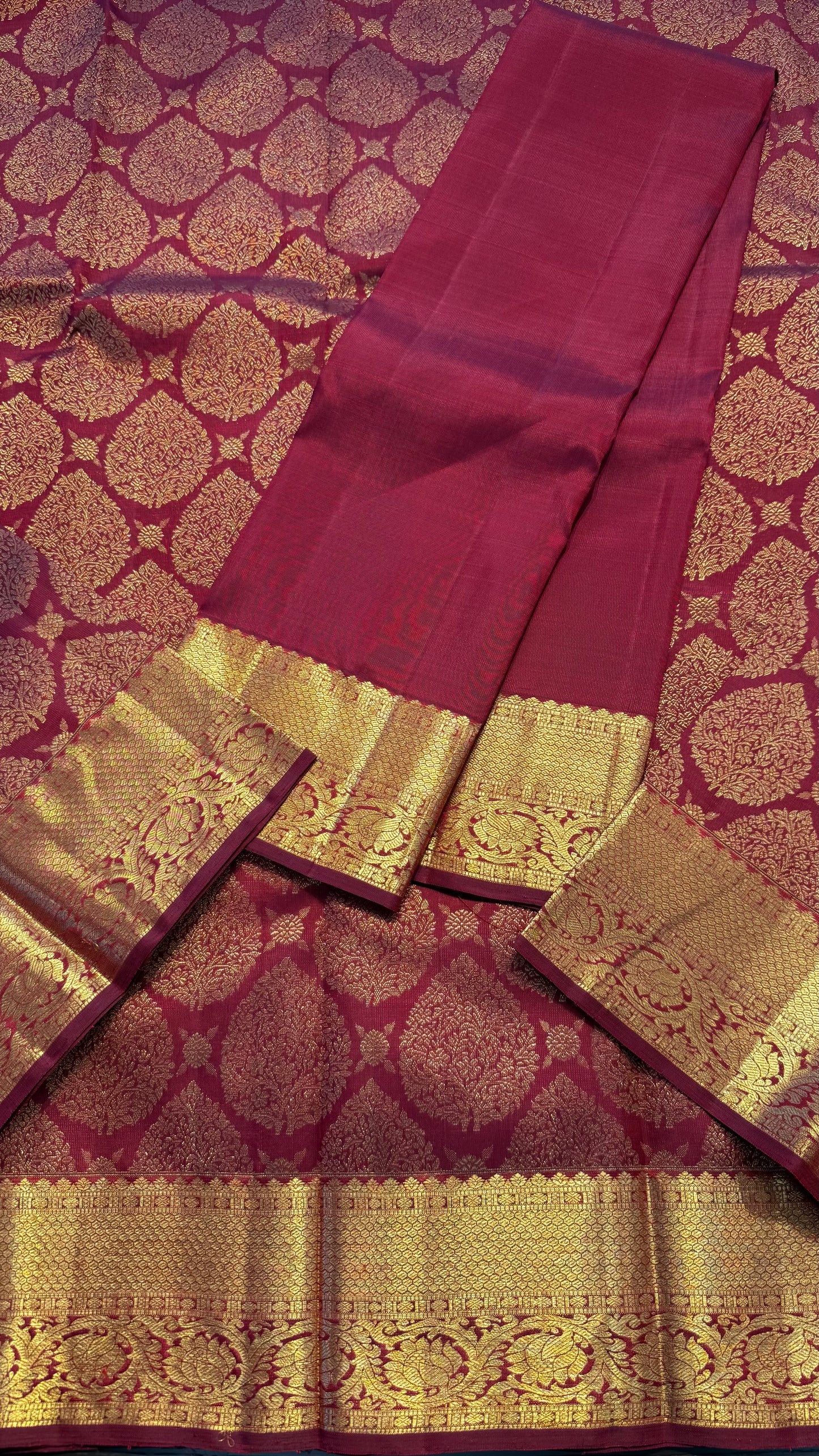 MAROON GOLD FULL ZARI HANDLOOM KANICHIPURAM SILK SAREE (KSS198)I