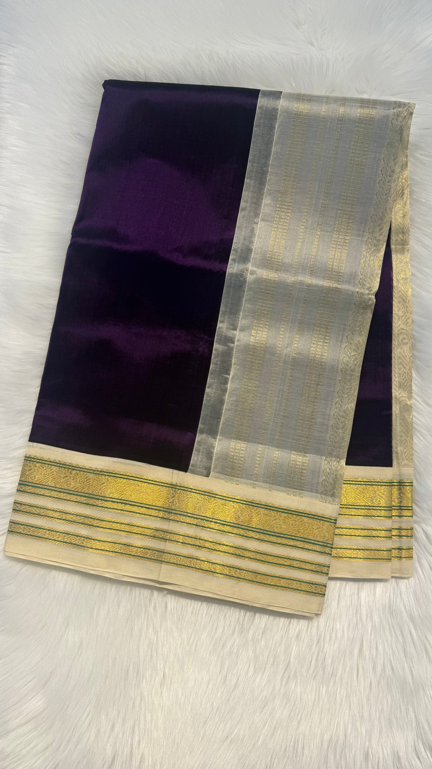 VADAMALLI PURPLE WITH CREAM HANDLOOM KANCHIPURAM SILK COTTON (KSC79)