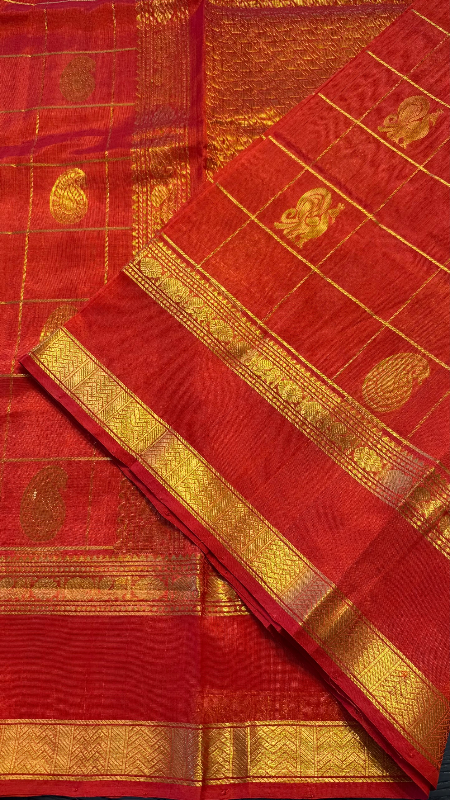 RED KATTAM HANDLOOM KANCHIPURAM SILK COTTON (KSC116)