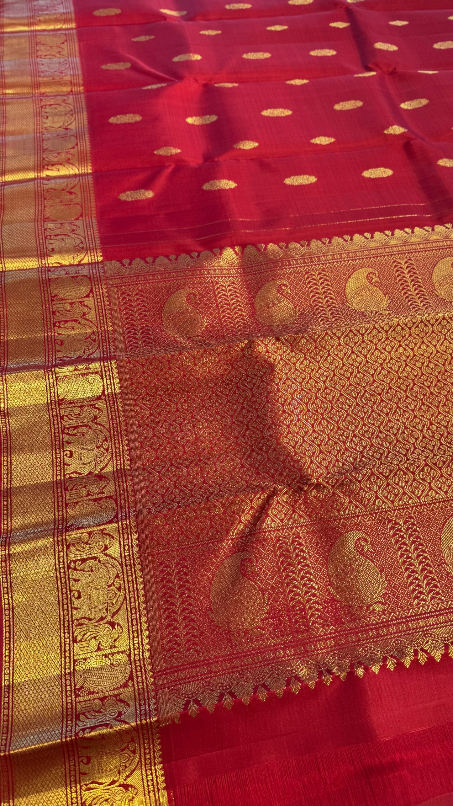 RED GOLD ZARI HANDLOOM KANICHIPURAM SILK SAREE (KSS240)