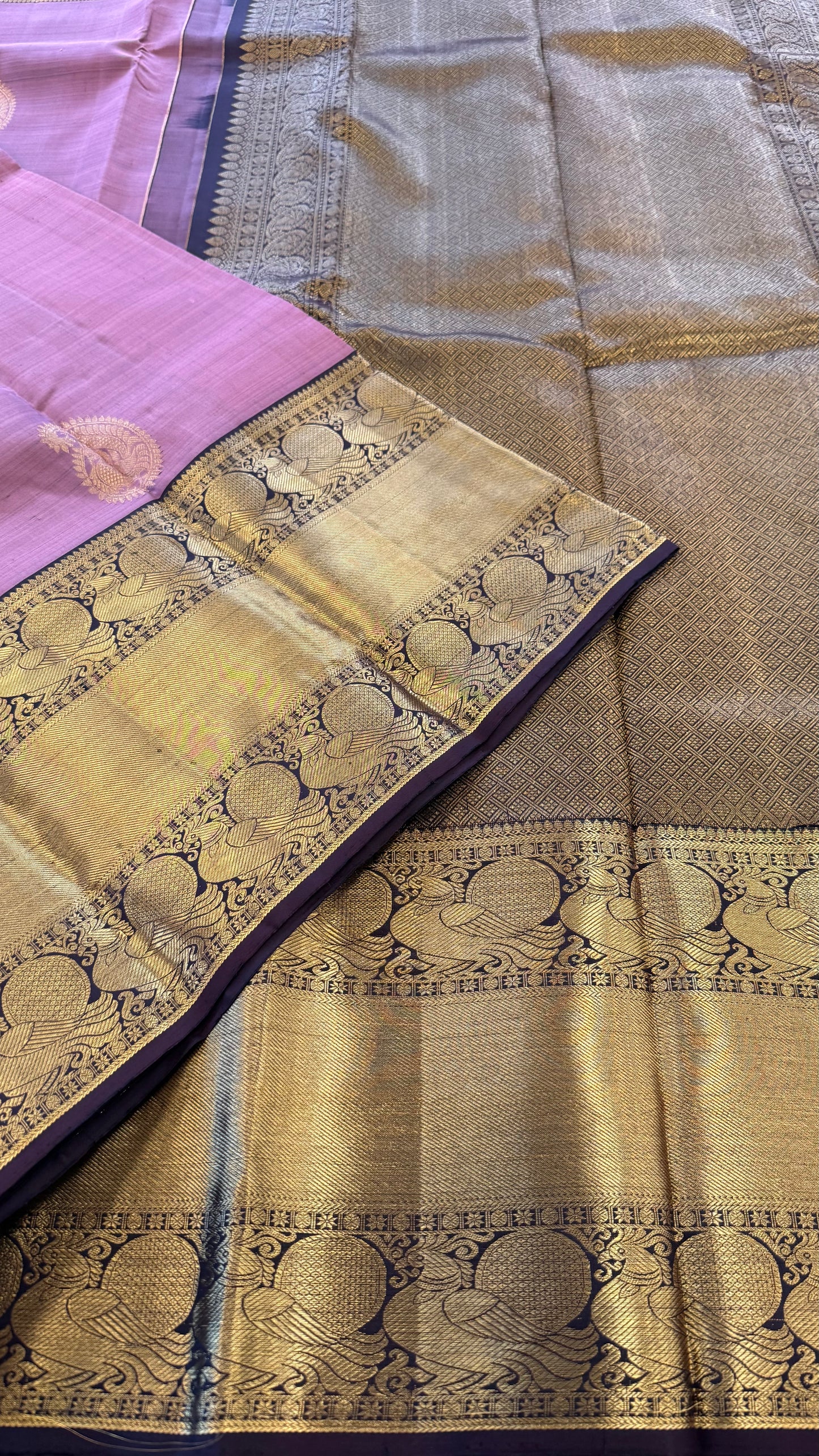 COPPER ROSE CONTRAST GOLD ZARI HANDLOOM KANICHIPURAM SILK SAREE (KSS70)