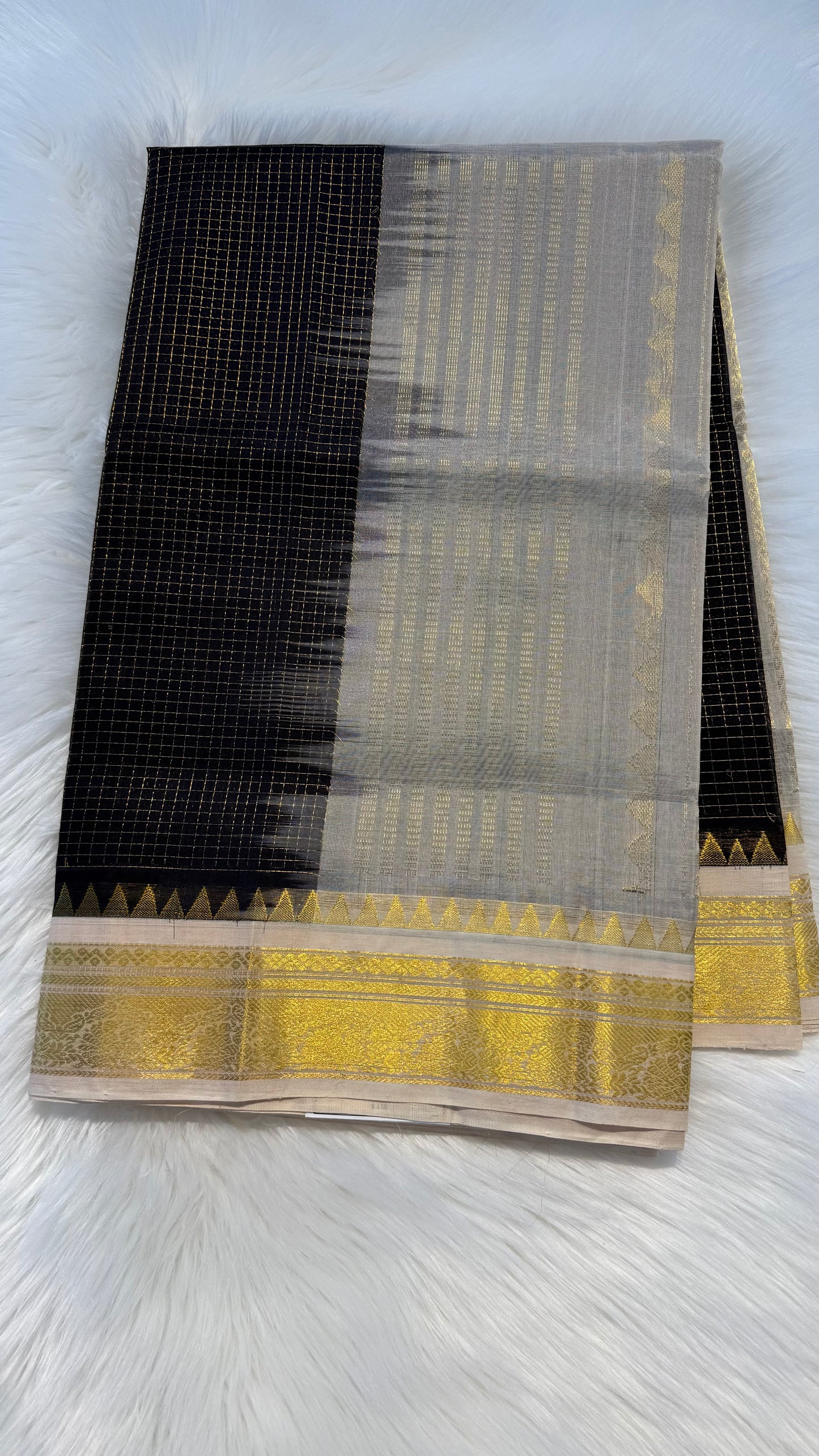 DARK PURPLE WITH CREAM HANDLOOM KANCHIPURAM SILK COTTON (KSC75)