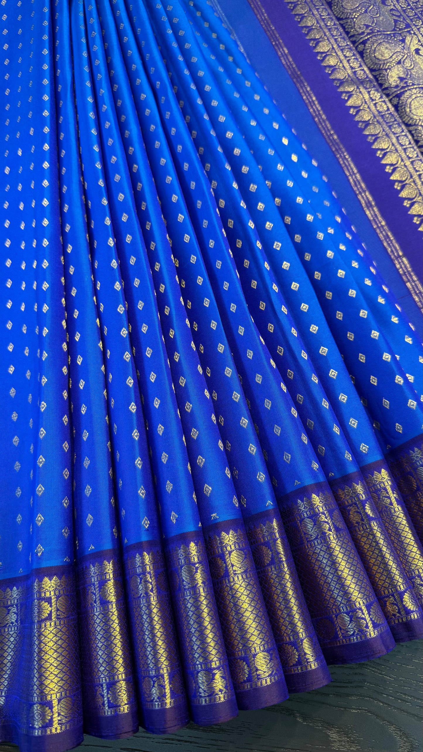 ROYAL BLUE CONTRAST WITH PURPLE GOLD ZARI HANDLOOM KANICHIPURAM SILK SAREE (KSS286)