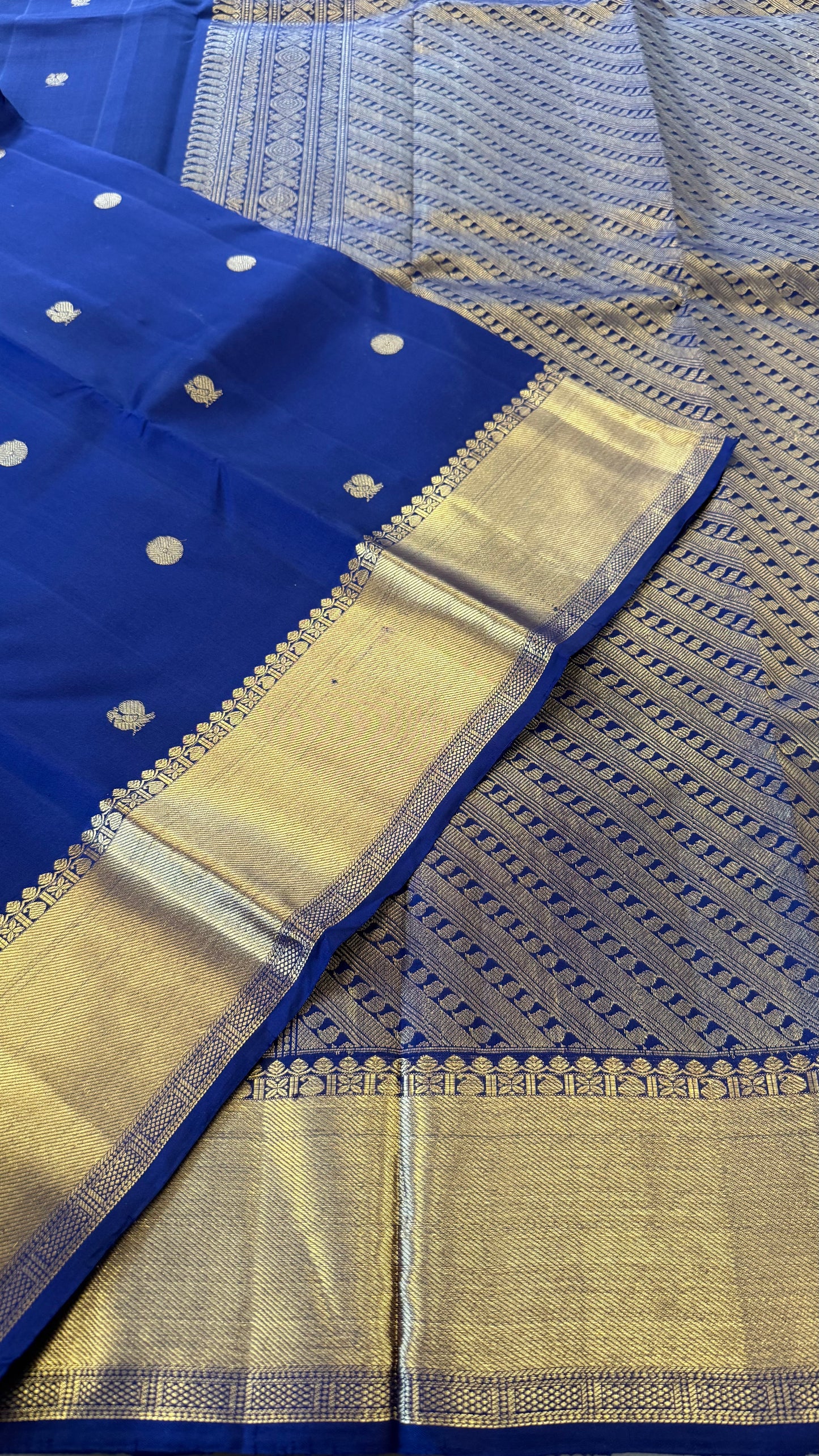 INDIGO BLUE GOLD ZARI HANDLOOM KANICHIPURAM SILK SAREE (KSS180)