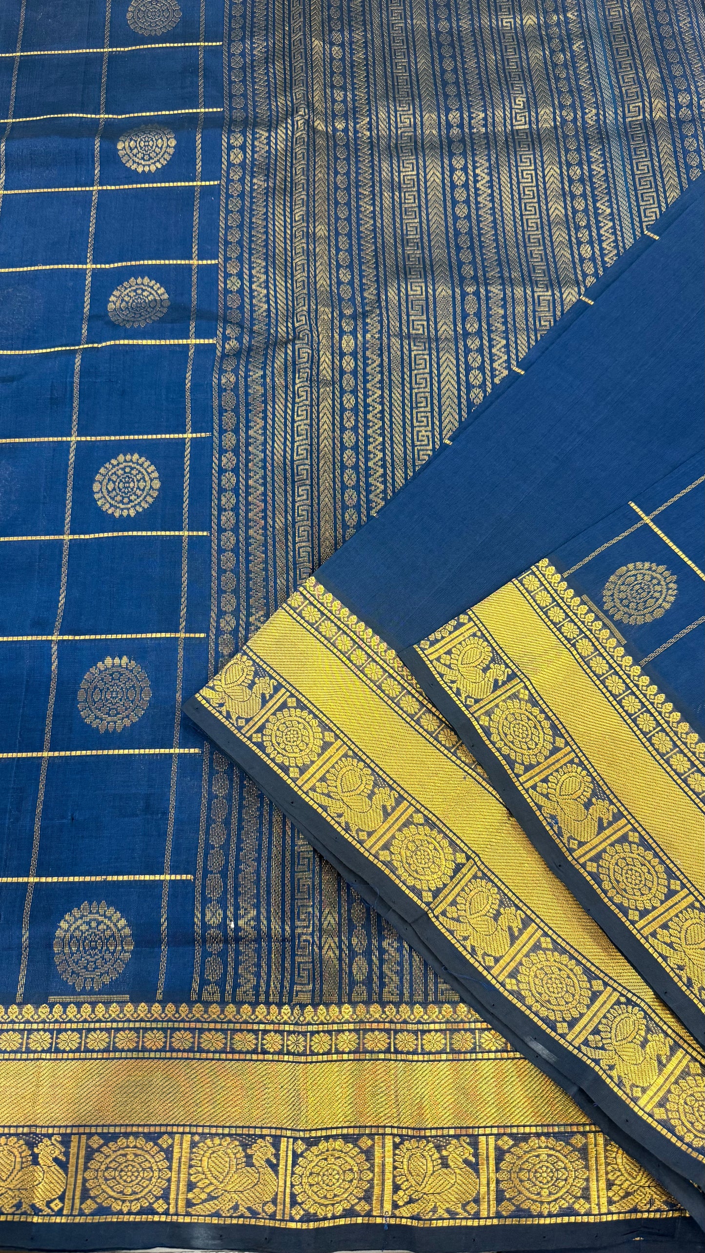 DARK ELECTRICAL BLUE KATTAM KANCHIPURAM SILK COTTON (KSC86)