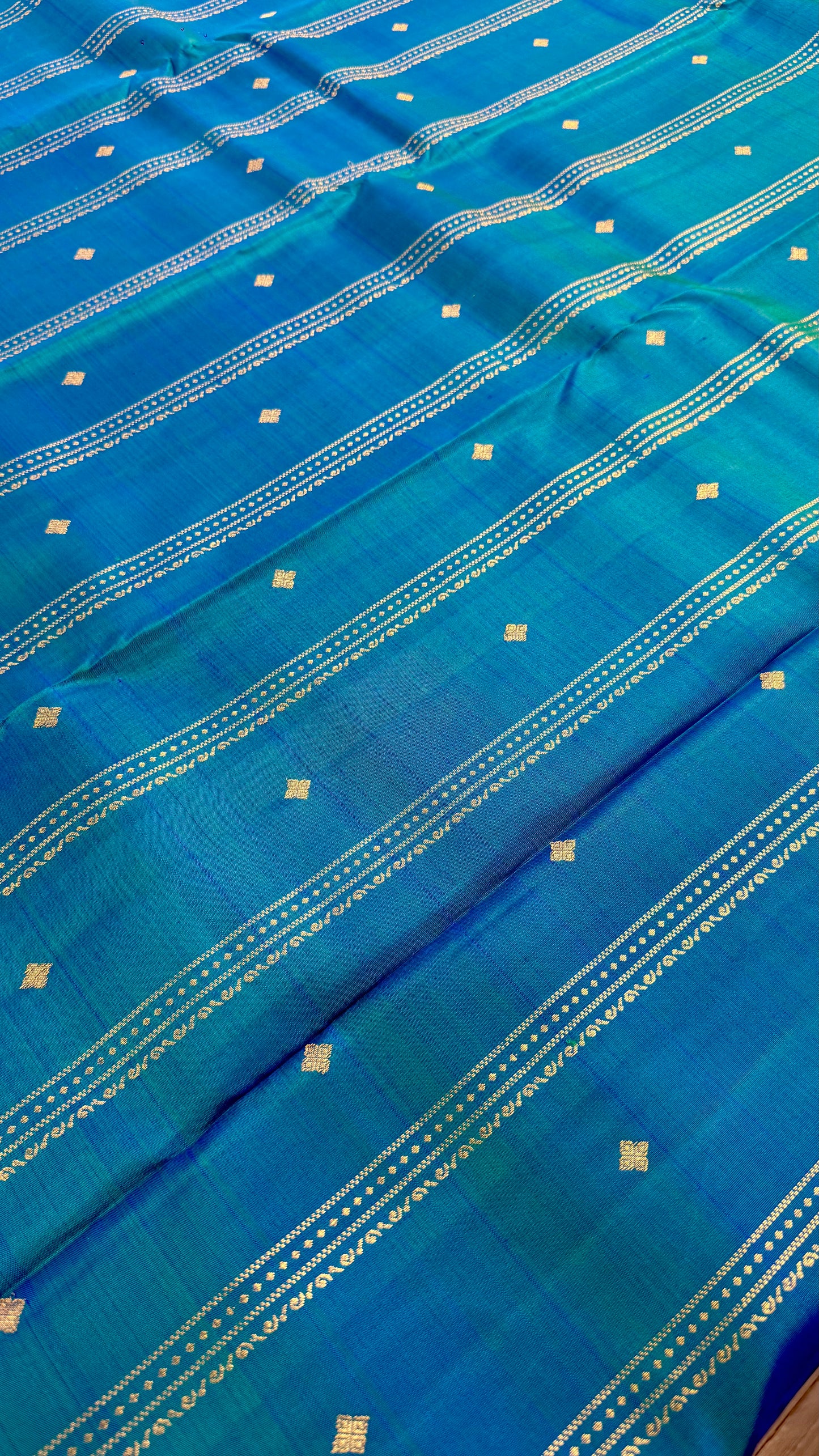 DUAL TONE PEACOCK BLUE WITH CONTRAST PURPLE HANDLOOM KANICHIPURAM SILK SAREE (KSS12)