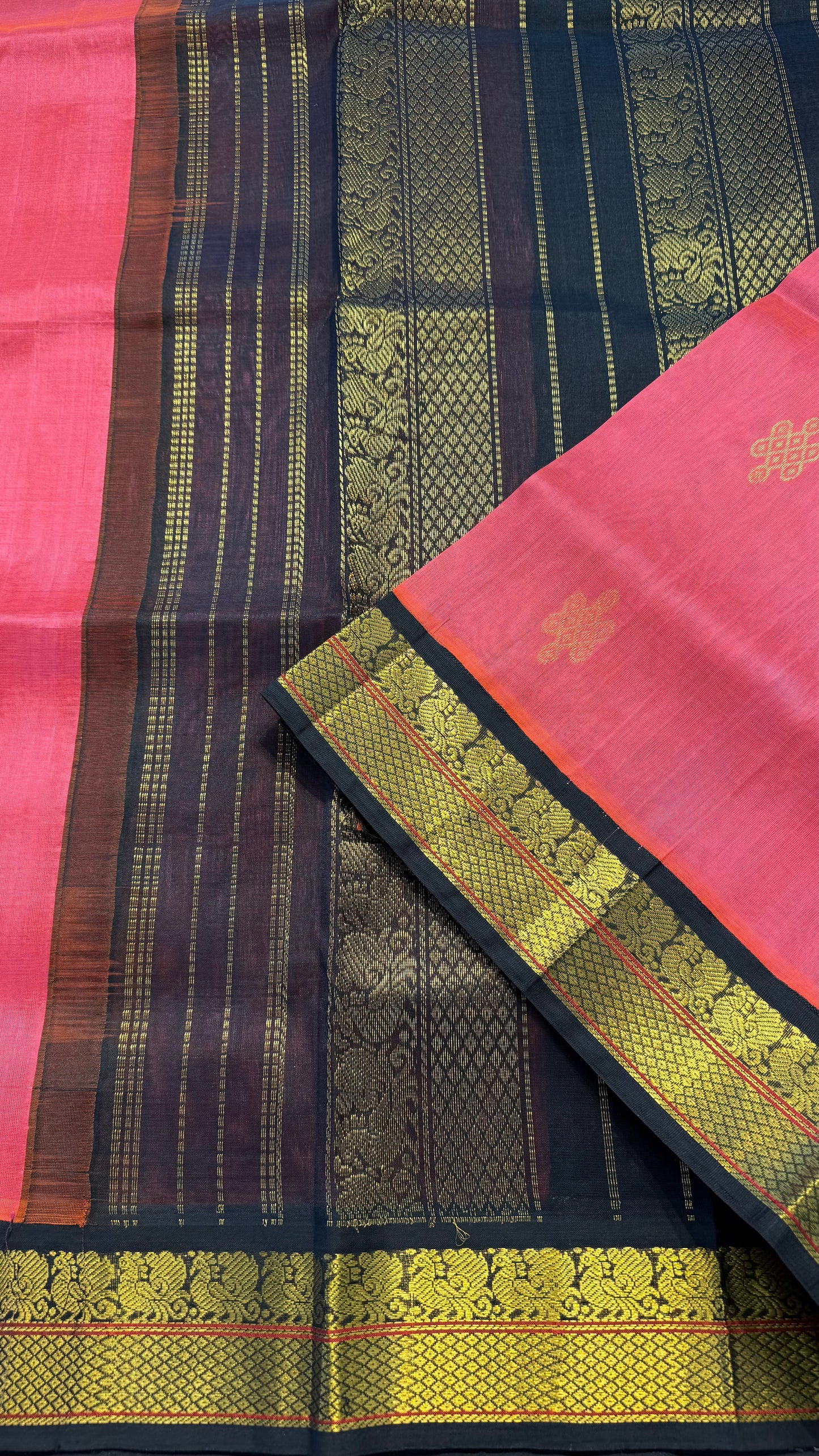 KANAKAMBARAM WITH CONTRAST DARK BROWN KANCHIPURAM SILK COTTON (KSC11)