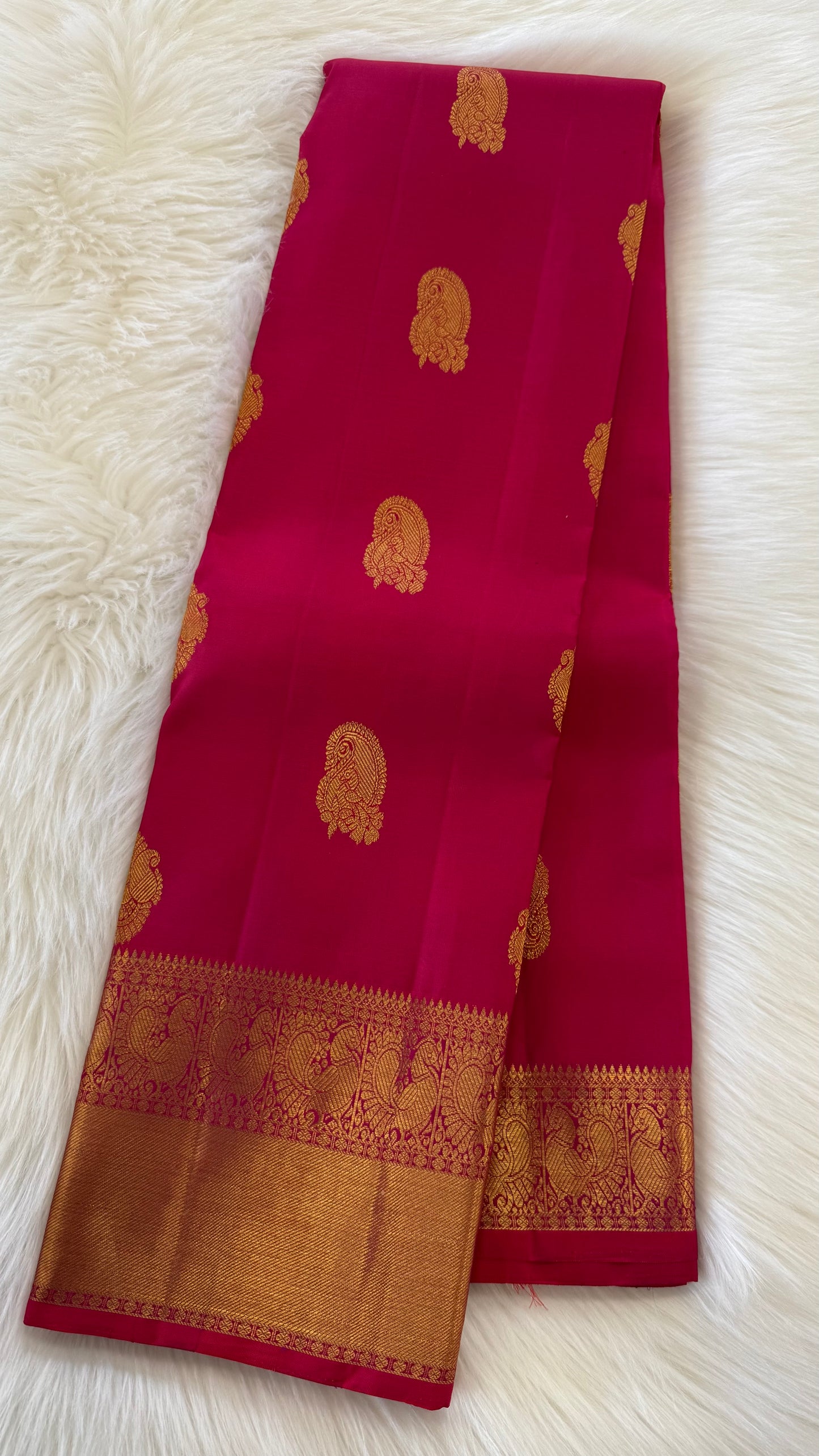 DUAL TONE RANI PINK PURE KANICHIPURAM HANDLOOM SILK SAREE (KSS143)