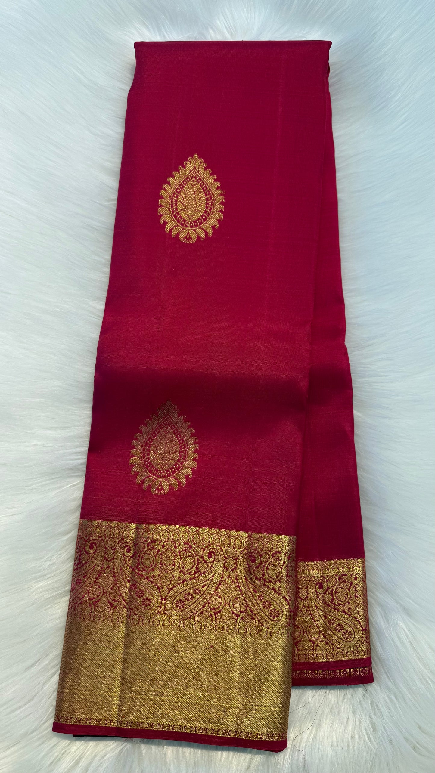 DUAL TONE RANI PINK PURE KANICHIPURAM HANDLOOM SILK SAREE (KSS390)