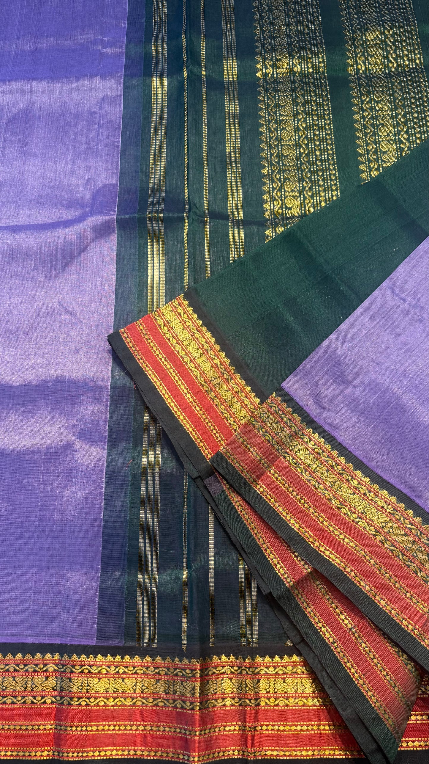 LUXURY PURPLE WITH GREEN HANDLOOM KANCHIPURAM SILK COTTON (KSC64)