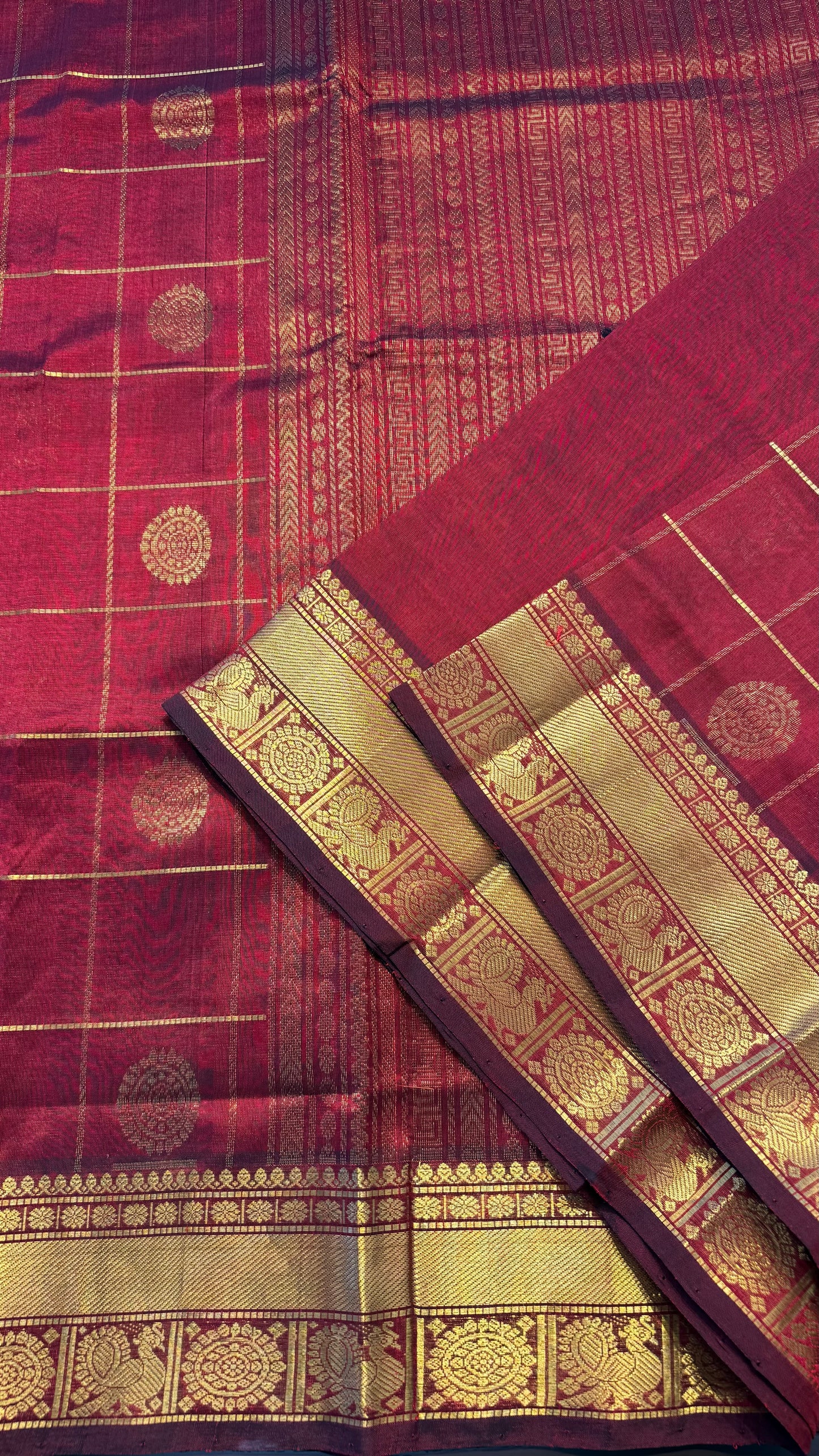 MAROON KATTAM HANDLOOM KANCHIPURAM SILK COTTON (KSC88)