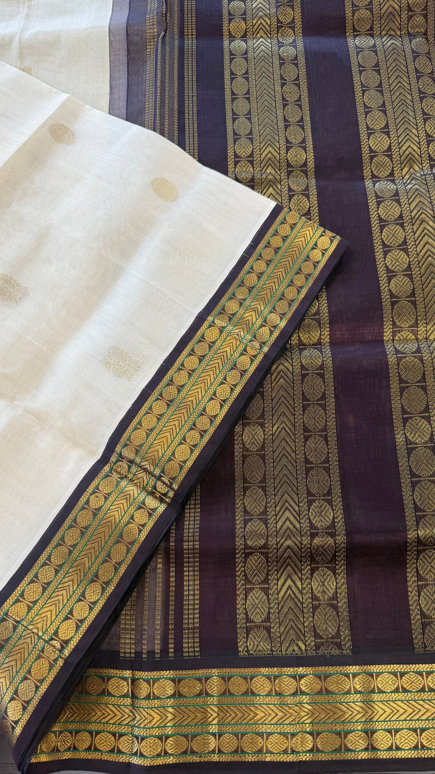CREAM WITH COFFEE BROWN HANDLOOM KANCHIPURAM SILK COTTON (KSC14)