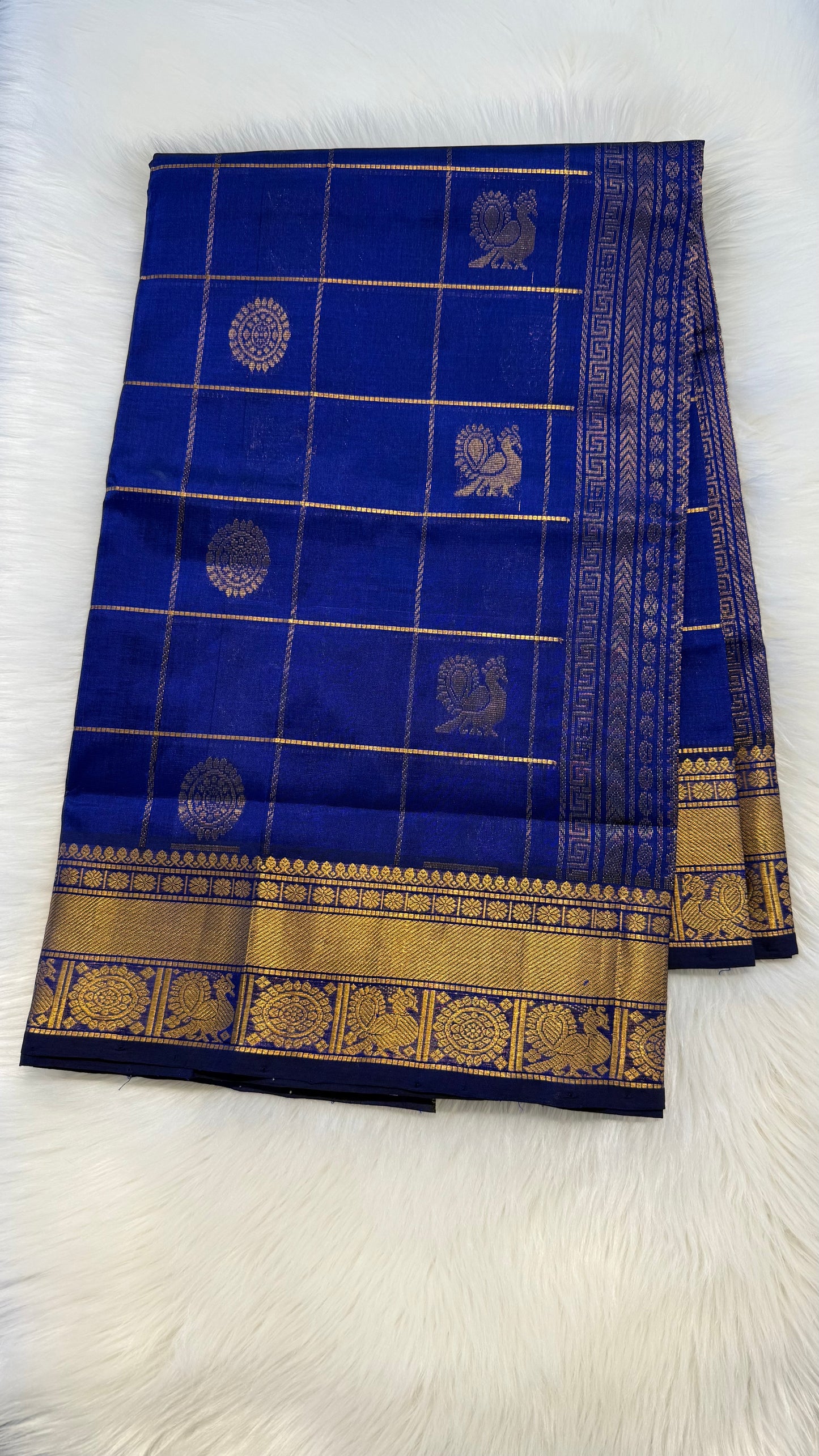 ROYAL BLUE KATTAM KANCHIPURAM SILK COTTON SAREE (KSC94)