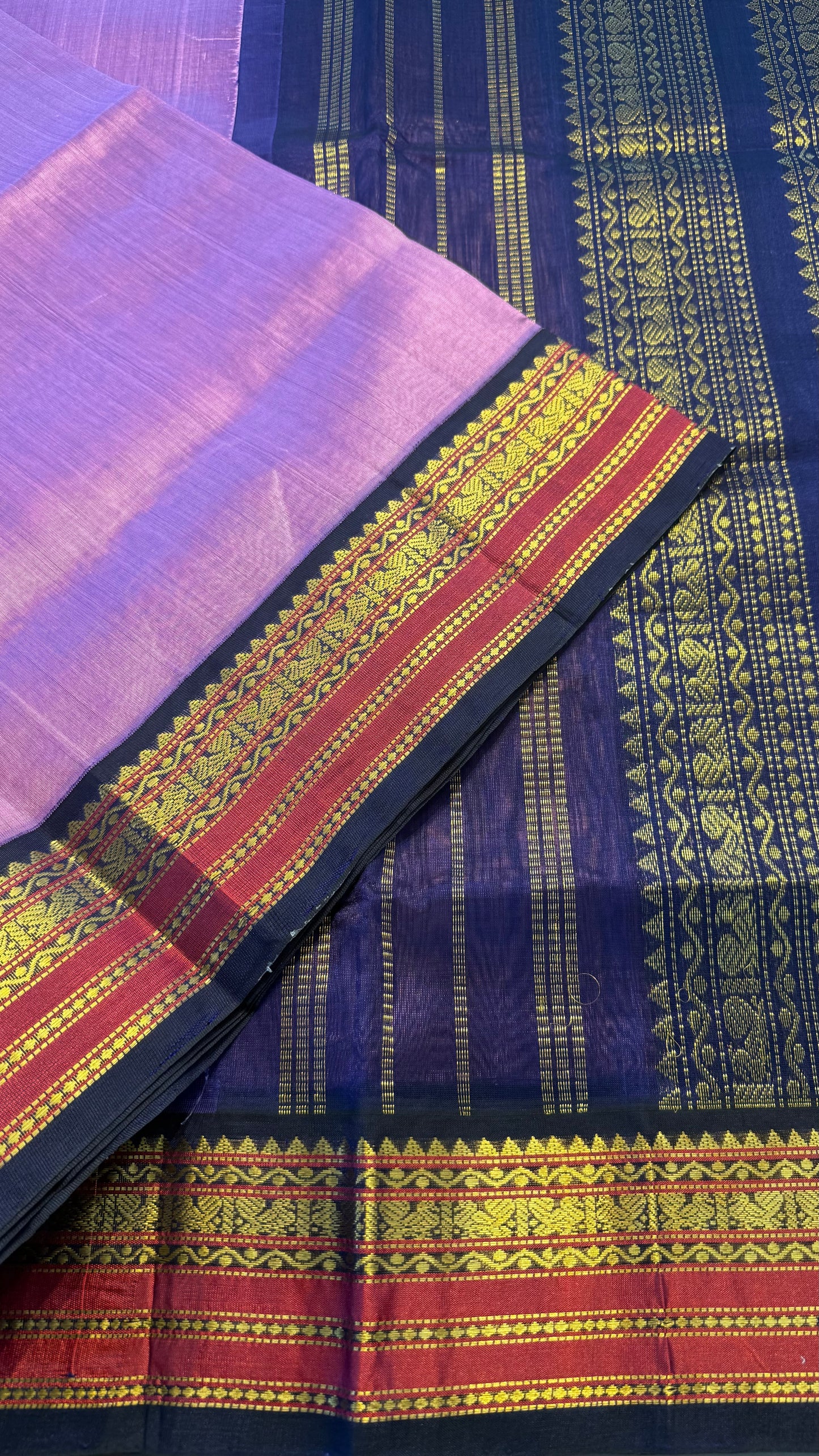 LAVENDER WITH CONTRAST DARK BLUE KANCHIPURAM SILK COTTON (KSC36)