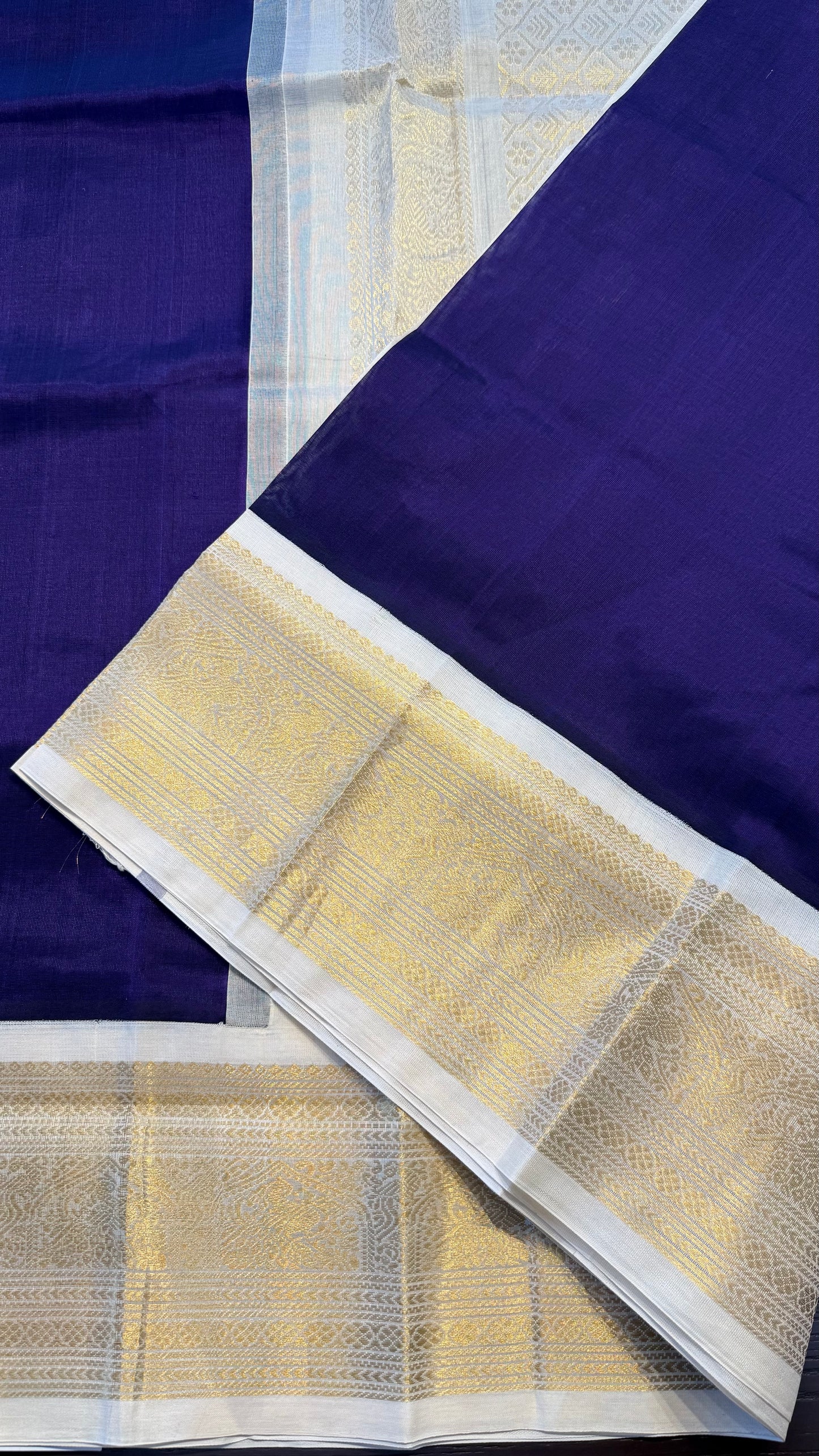 INDIGO PURPLE WITH IVORY HANDLOOM KANCHIPURAM SILK COTTON (KSC135)