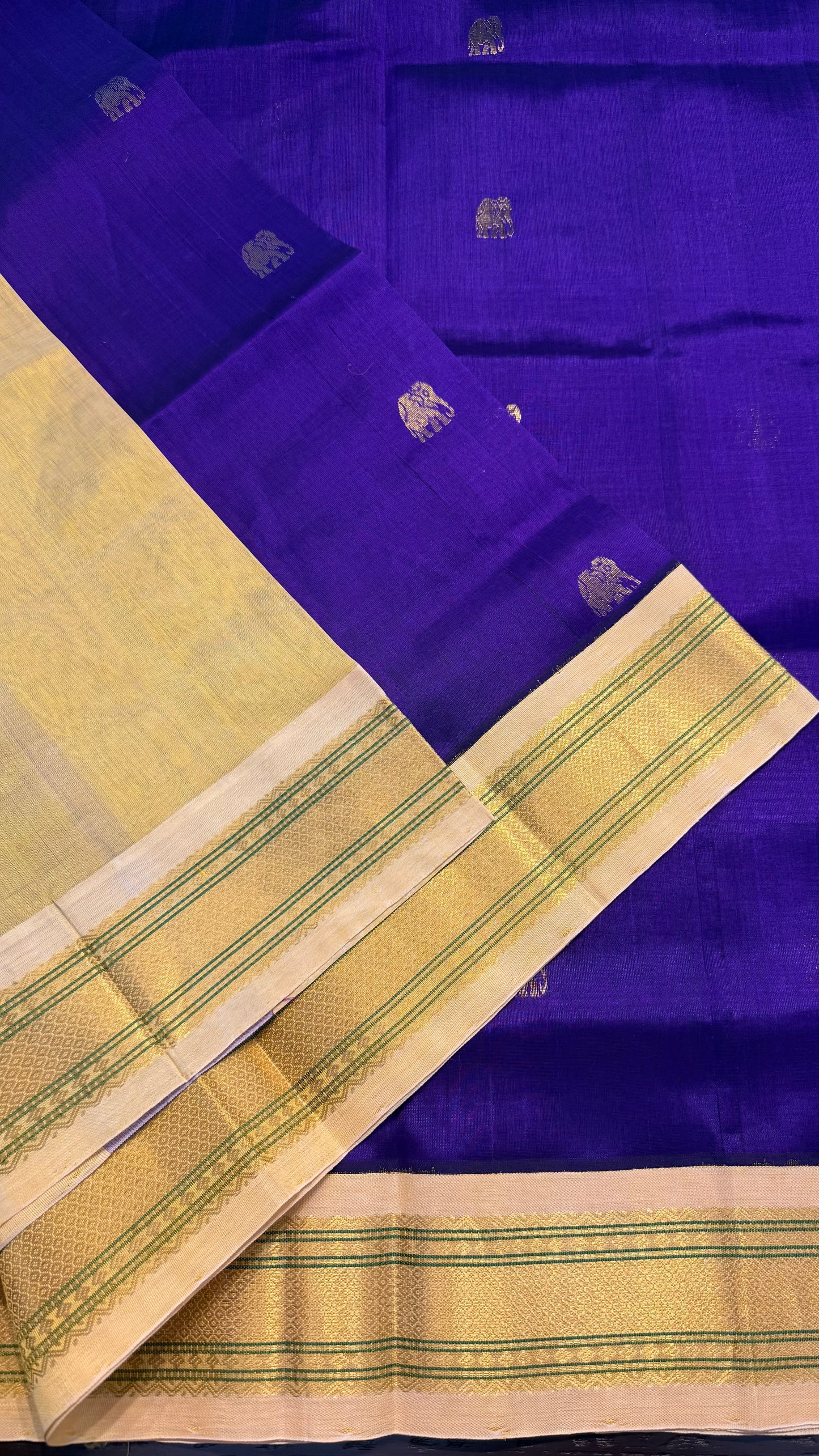 PURPLE WITH CREAM HANDLOOM KANCHIPURAM SILK COTTON (KSC33)