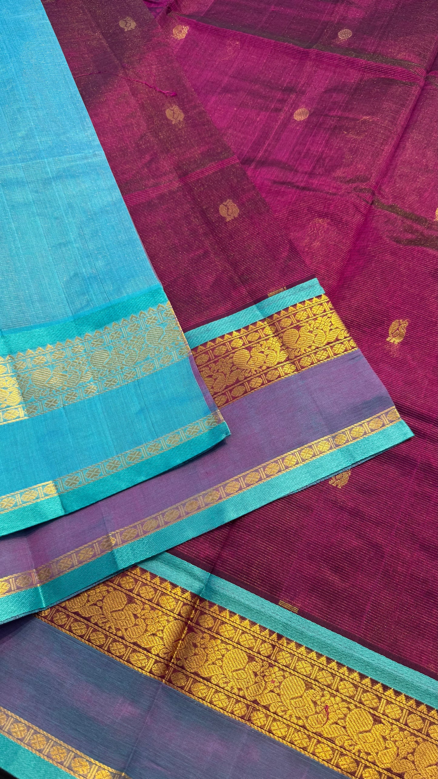 VAIRA OOSI PLUM WITH CONTRAST TURQUOISE KANCHIPURAM SILK COTTON (KSC01)