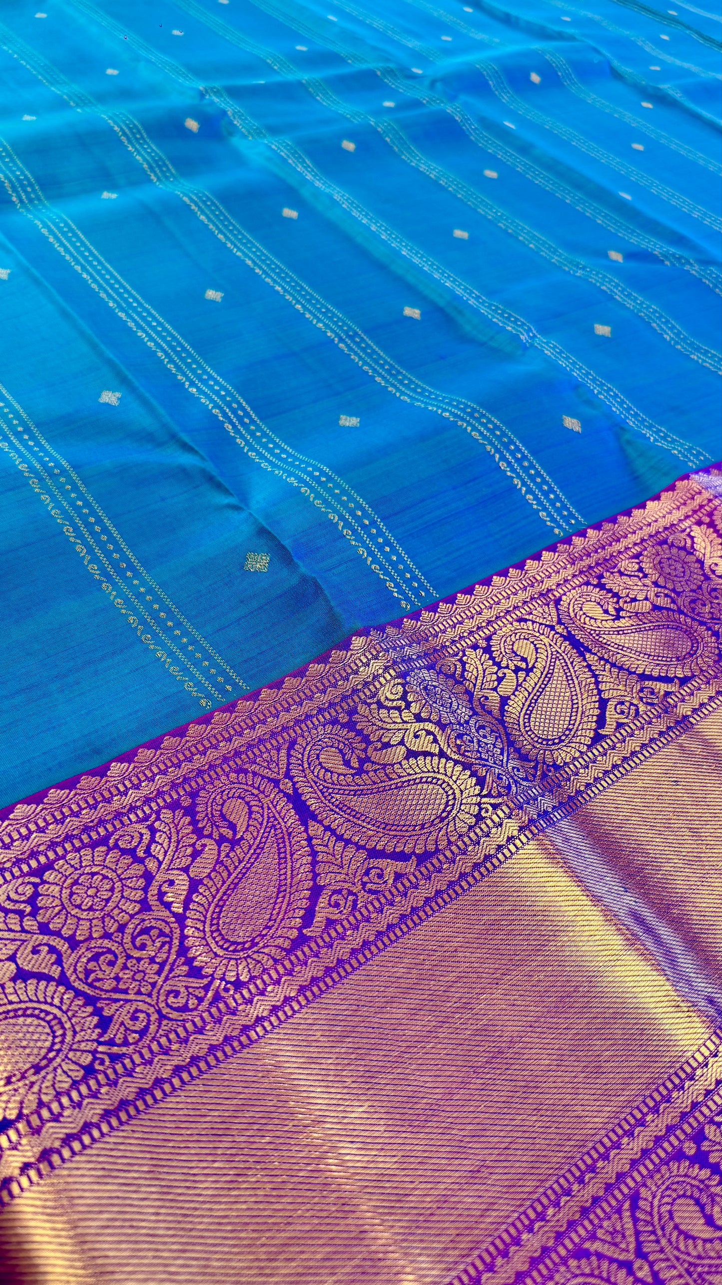 DUAL TONE PEACOCK BLUE WITH CONTRAST PURPLE HANDLOOM KANICHIPURAM SILK SAREE (KSS12)