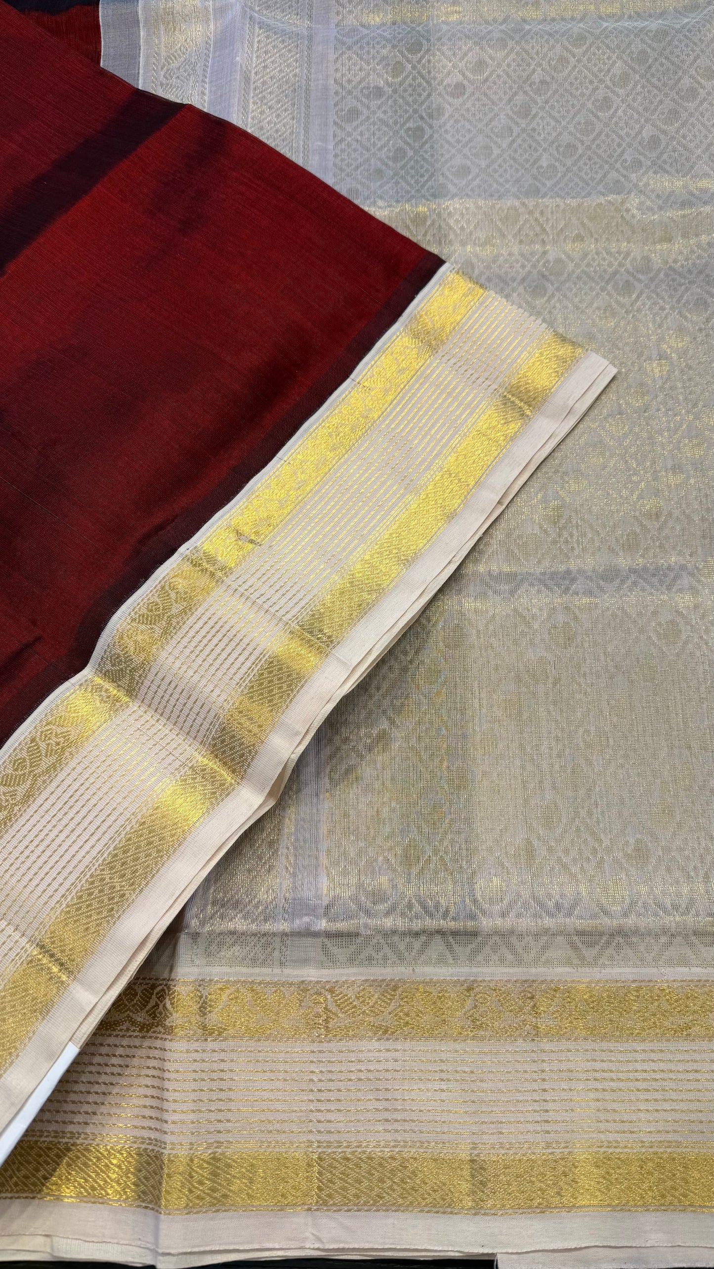 MAROON WITH CREAM HANDLOOM KANCHIPURAM SILK COTTON (KSC133)